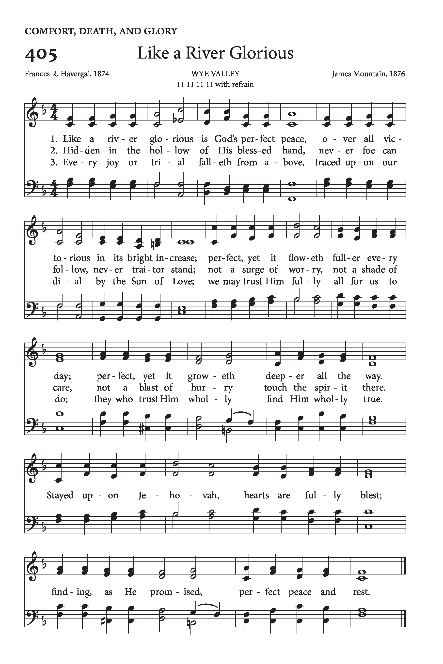 Hymn Sheet for Like a River Glorious is God's Perfect Peace