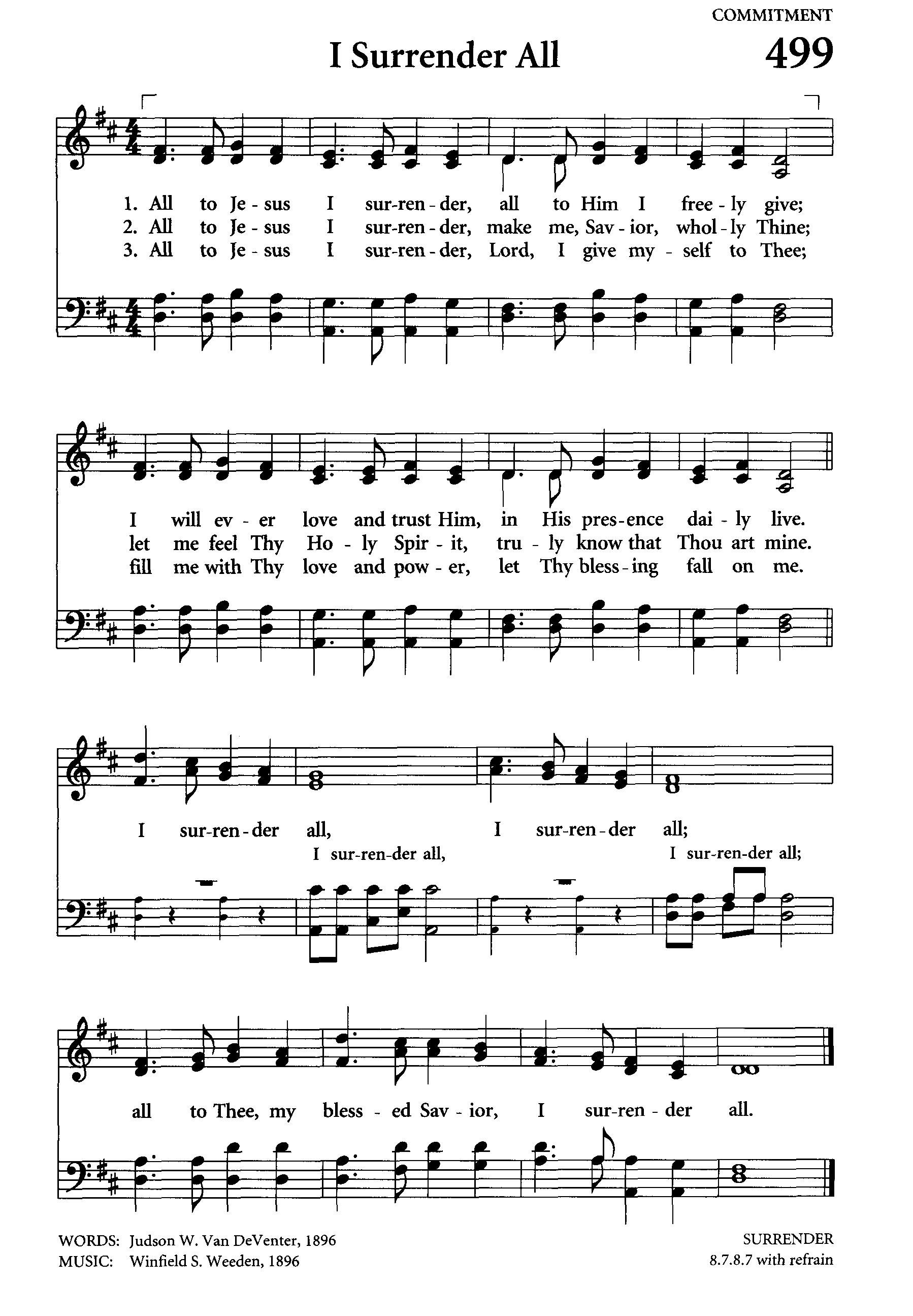 Hymn Sheet for I Surrender All