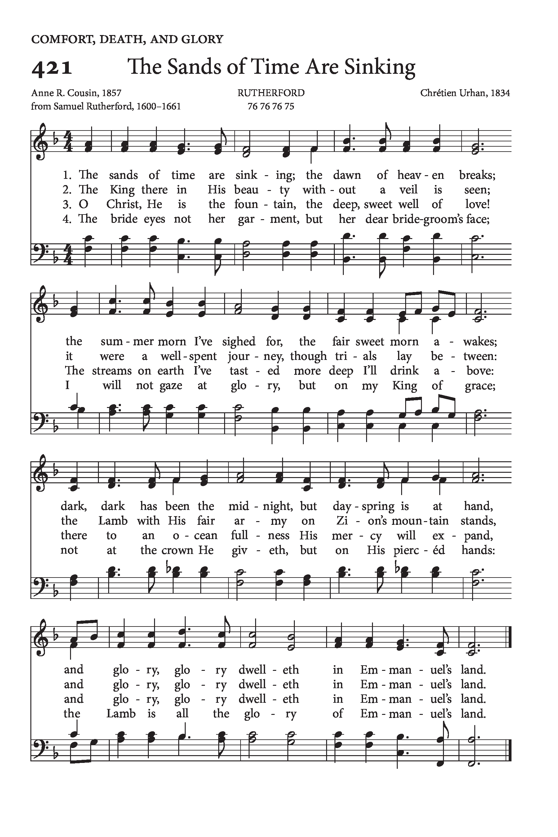 Hymn Sheet for The Sands of Time Are Sinking