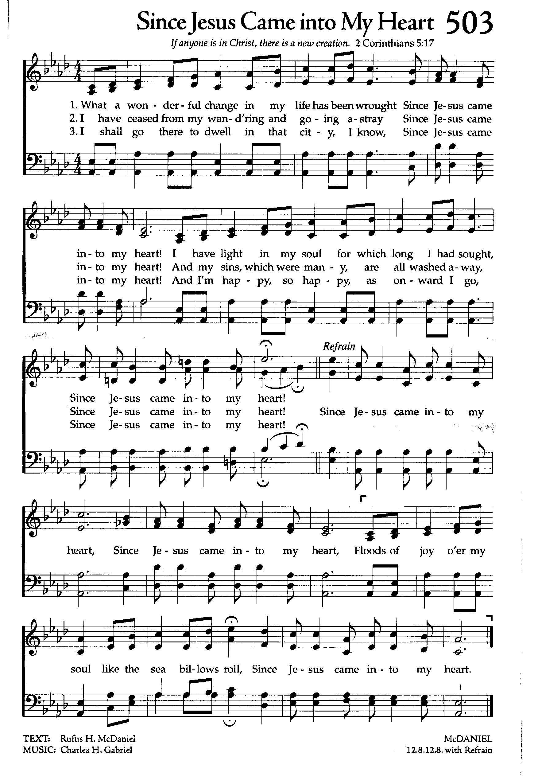 Hymn Sheet for Since Jesus Came Into My Heart