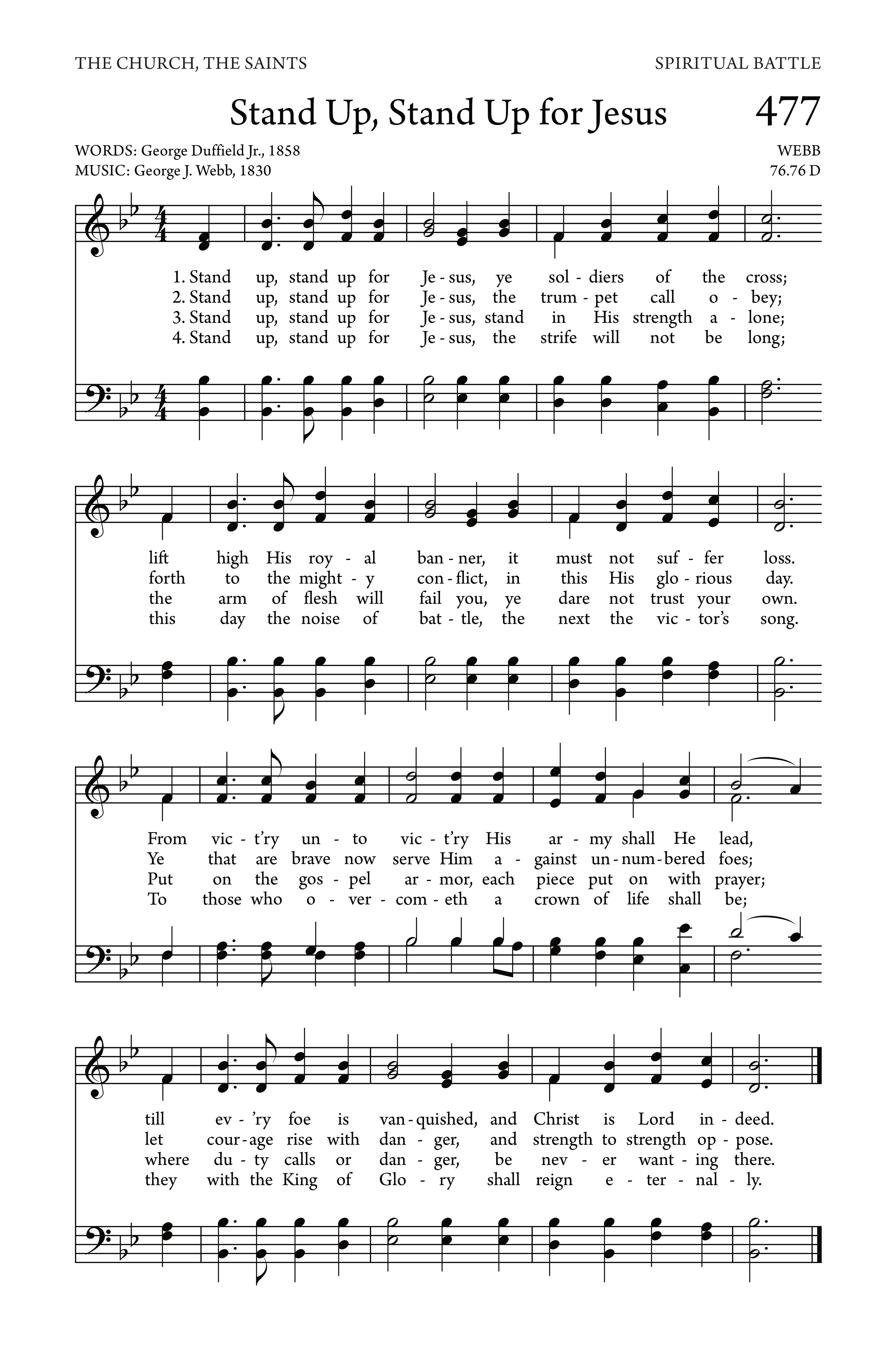 Hymn Sheet for Stand Up for Jesus