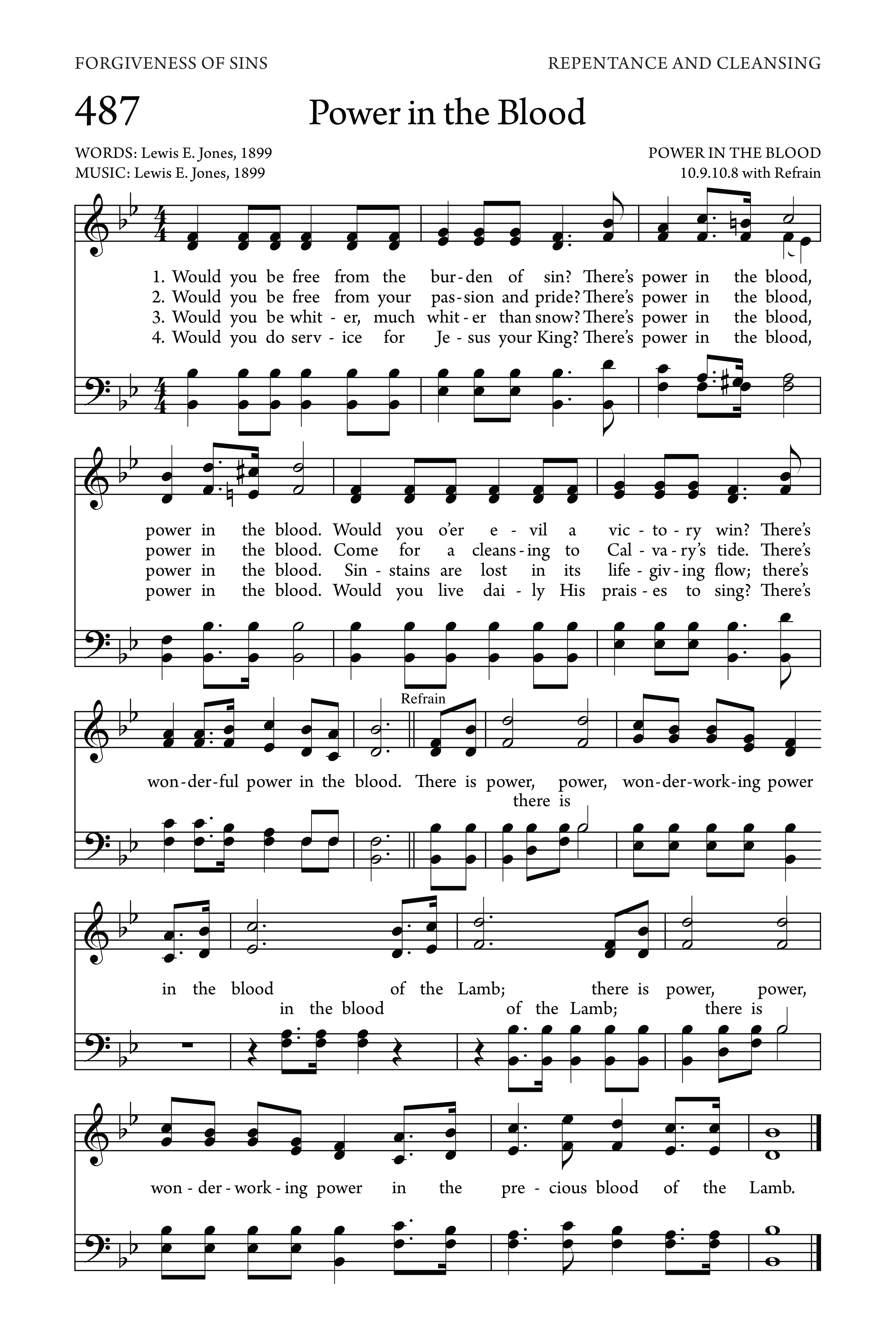 Hymn Sheet for There Is Power in the Blood