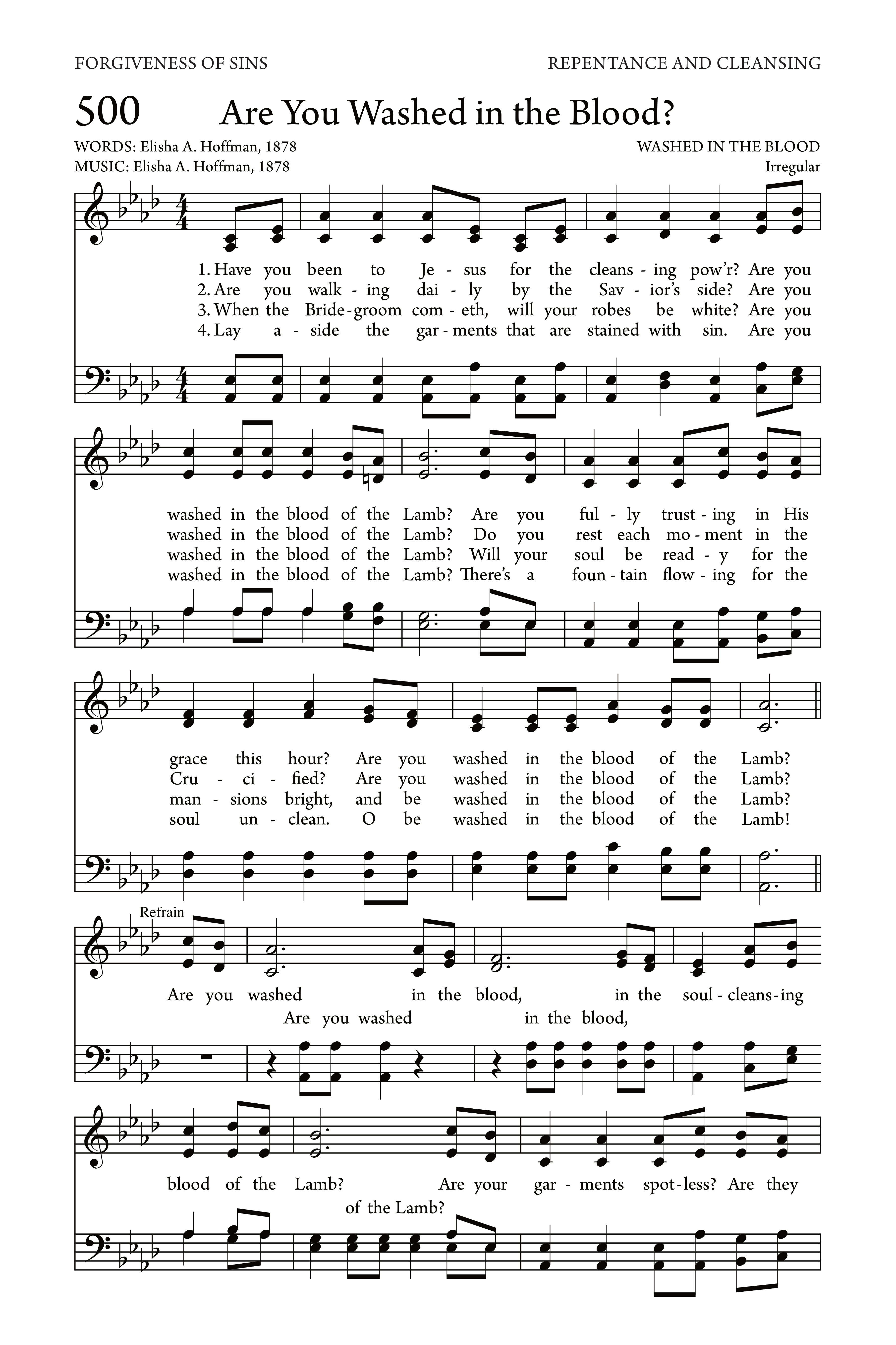 Hymn Sheet for Are You Washed in the Blood?