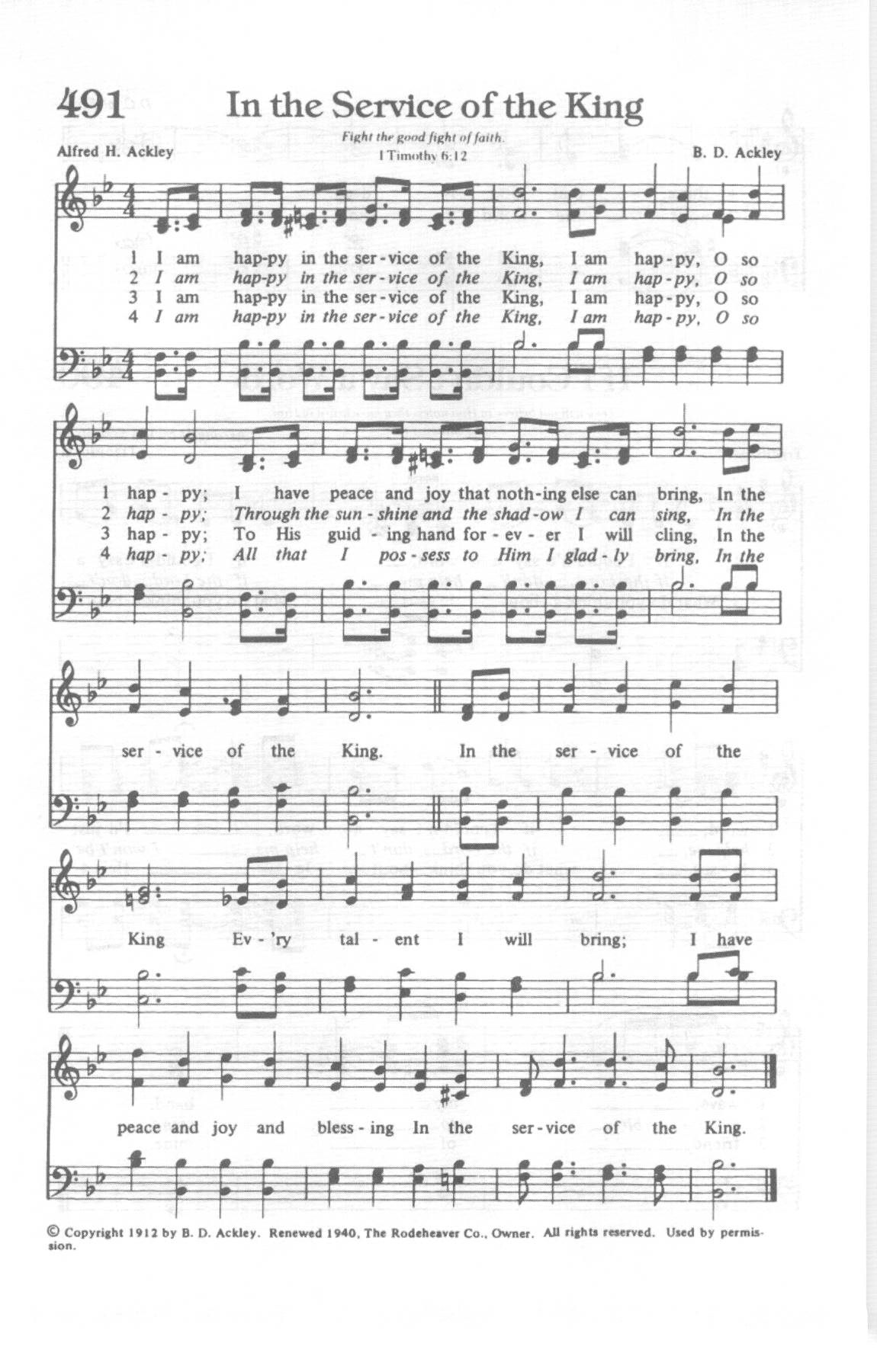 Hymn Sheet for I’m Happy in the Service of the King