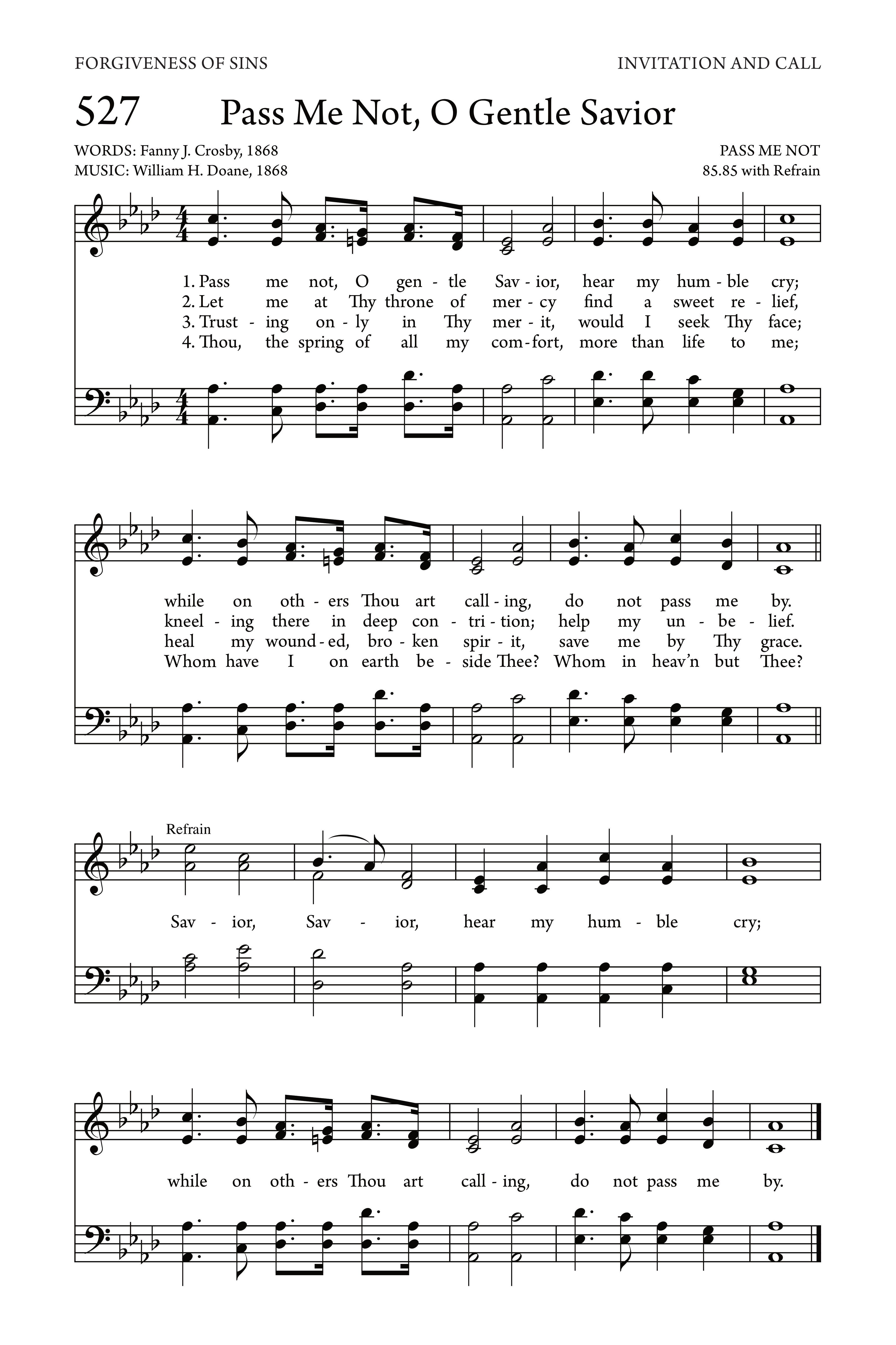Hymn Sheet for Pass Me Not, O Gentle Savior