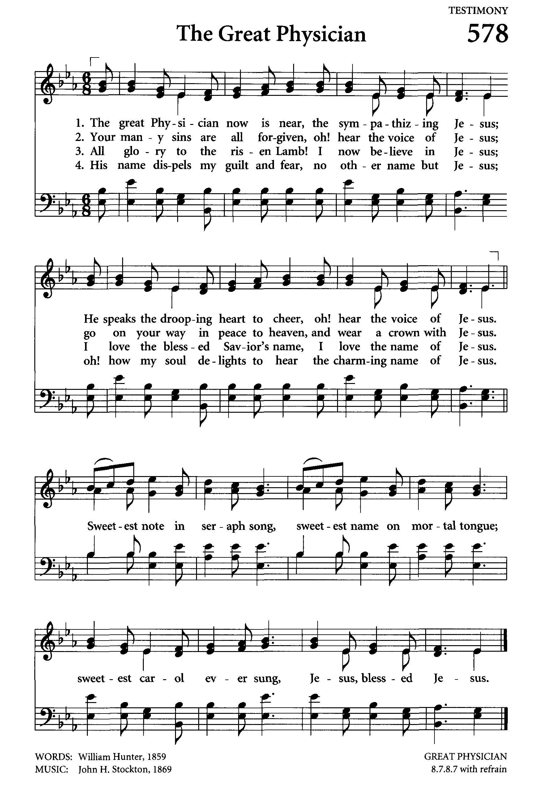 Hymn Sheet for The Great Physician