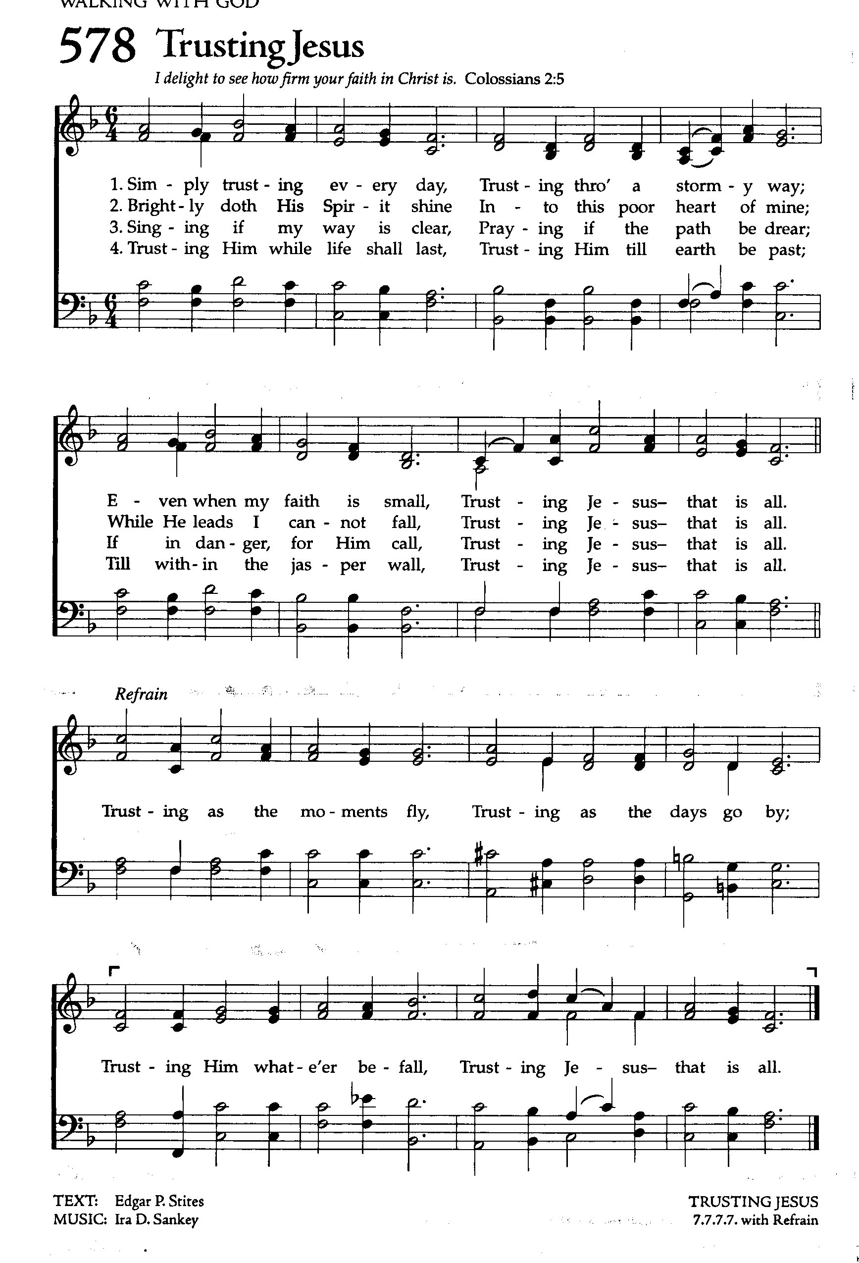 Hymn Sheet for Trusting Jesus