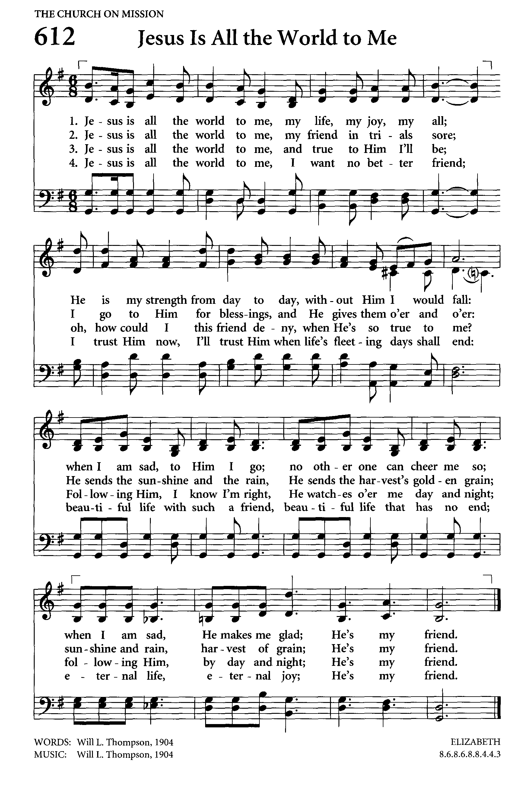 Hymn Sheet for Jesus Is All the World to Me