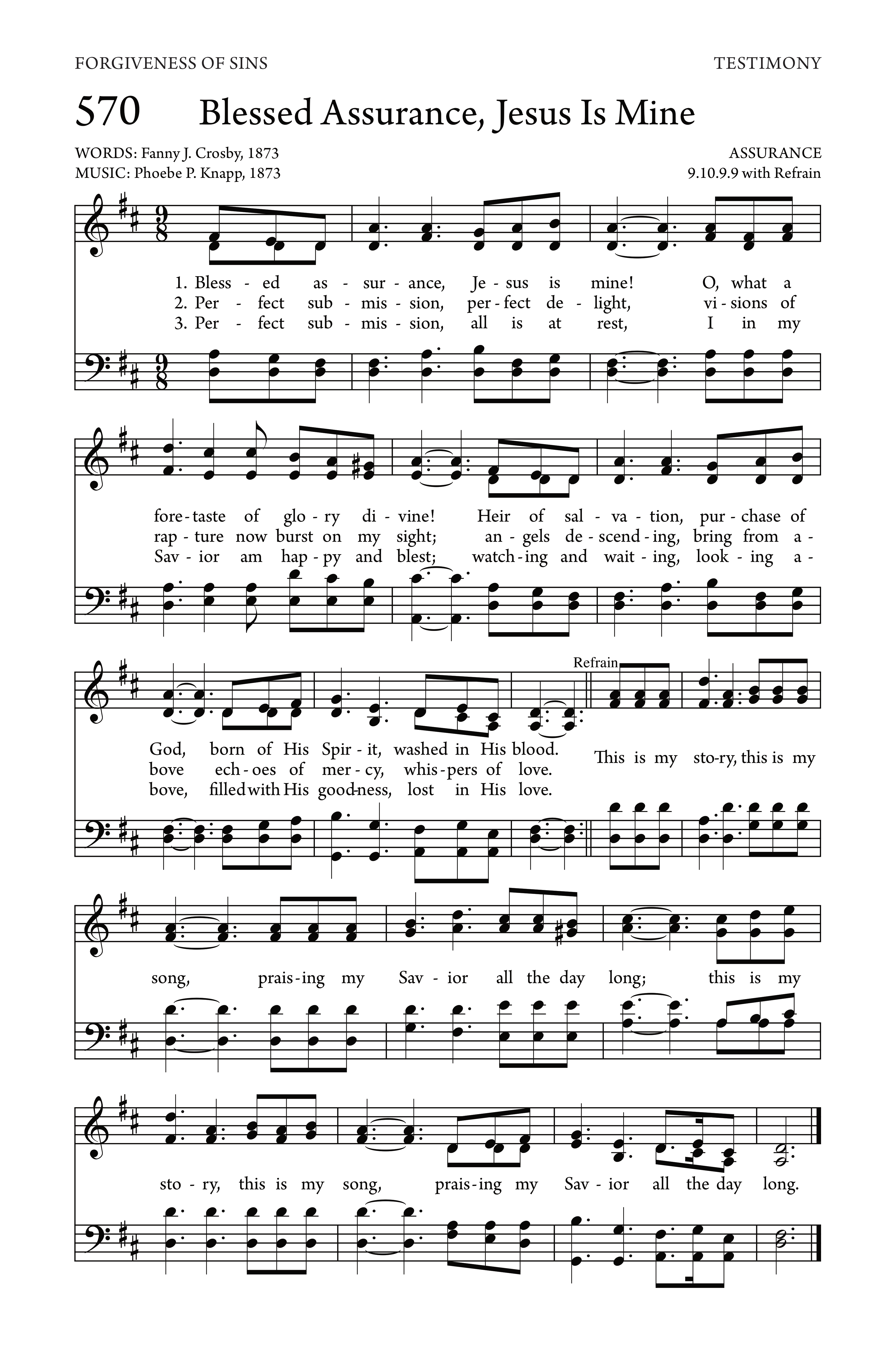 Hymn Sheet for Blessed Assurance