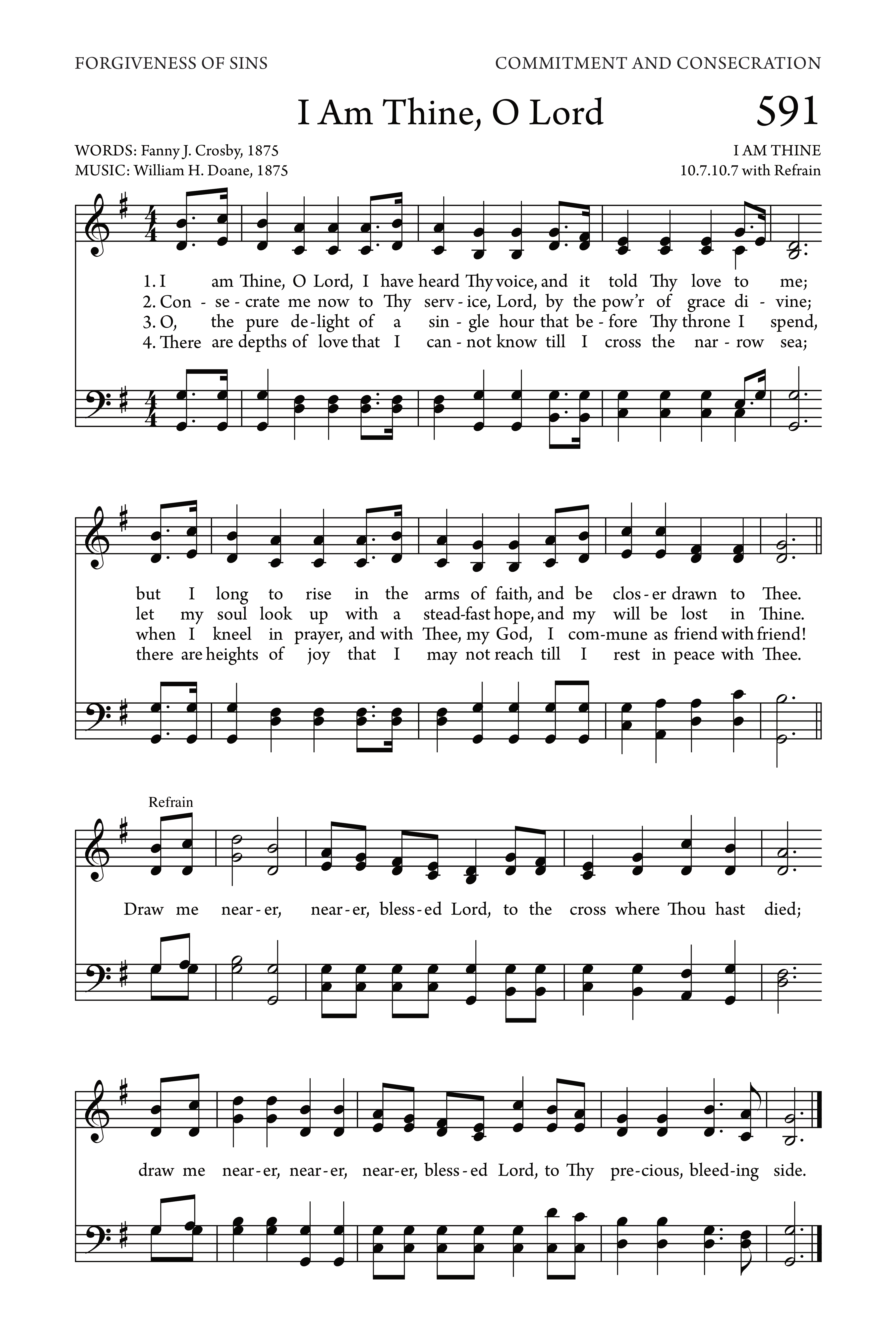 Hymn Sheet for I am Thine, O Lord (Draw Me Nearer)