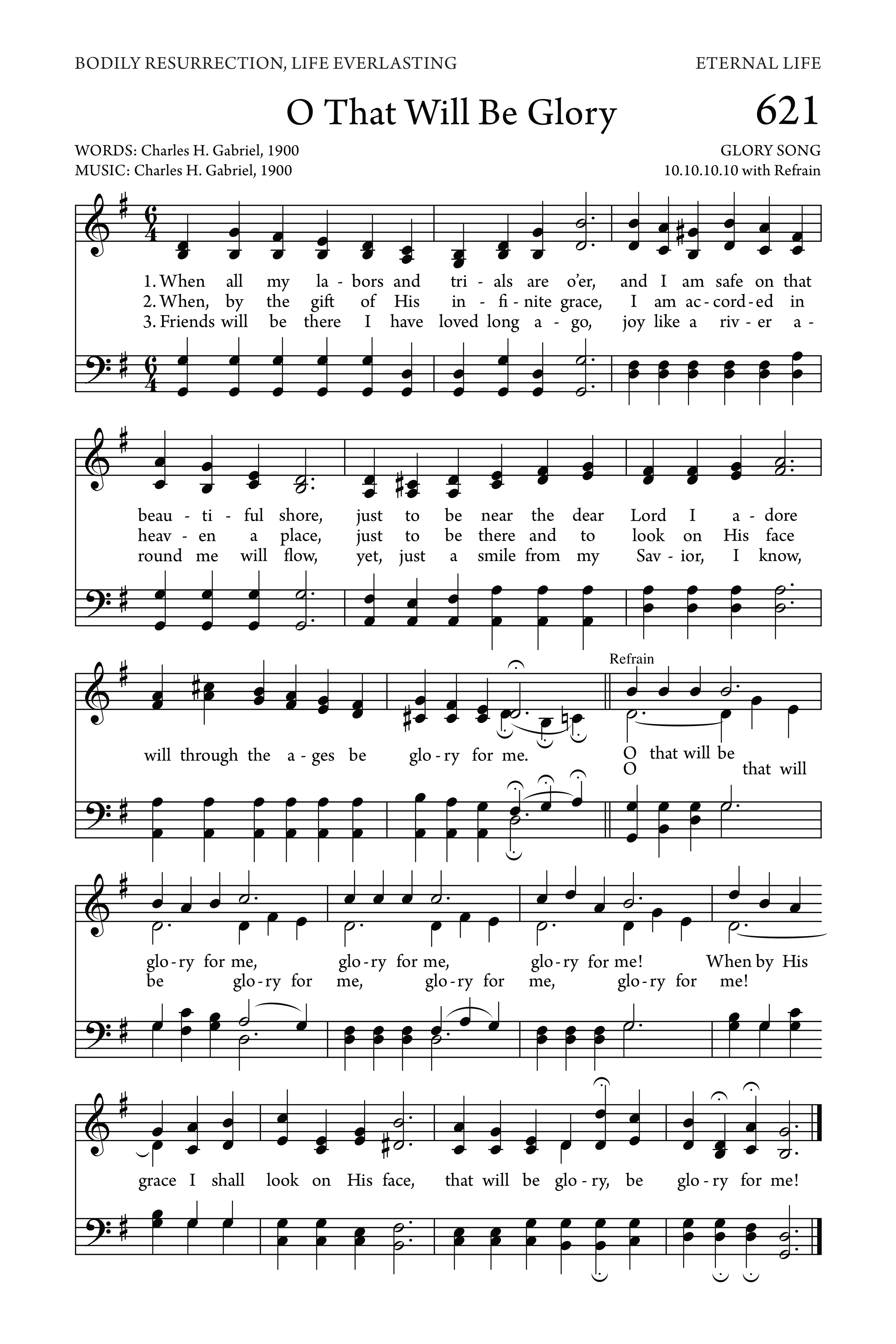 Hymn Sheet for O That Will Be Glory for Me