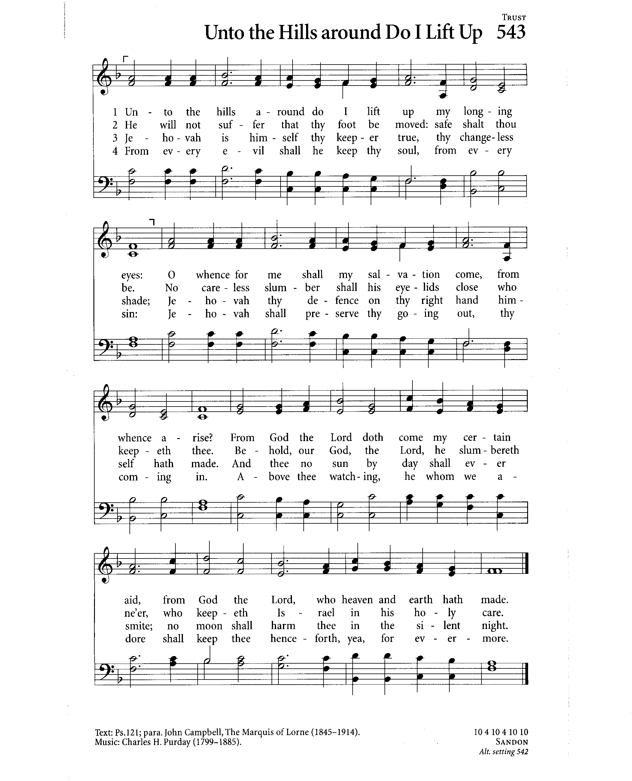 Hymn Sheet for Unto the Hills