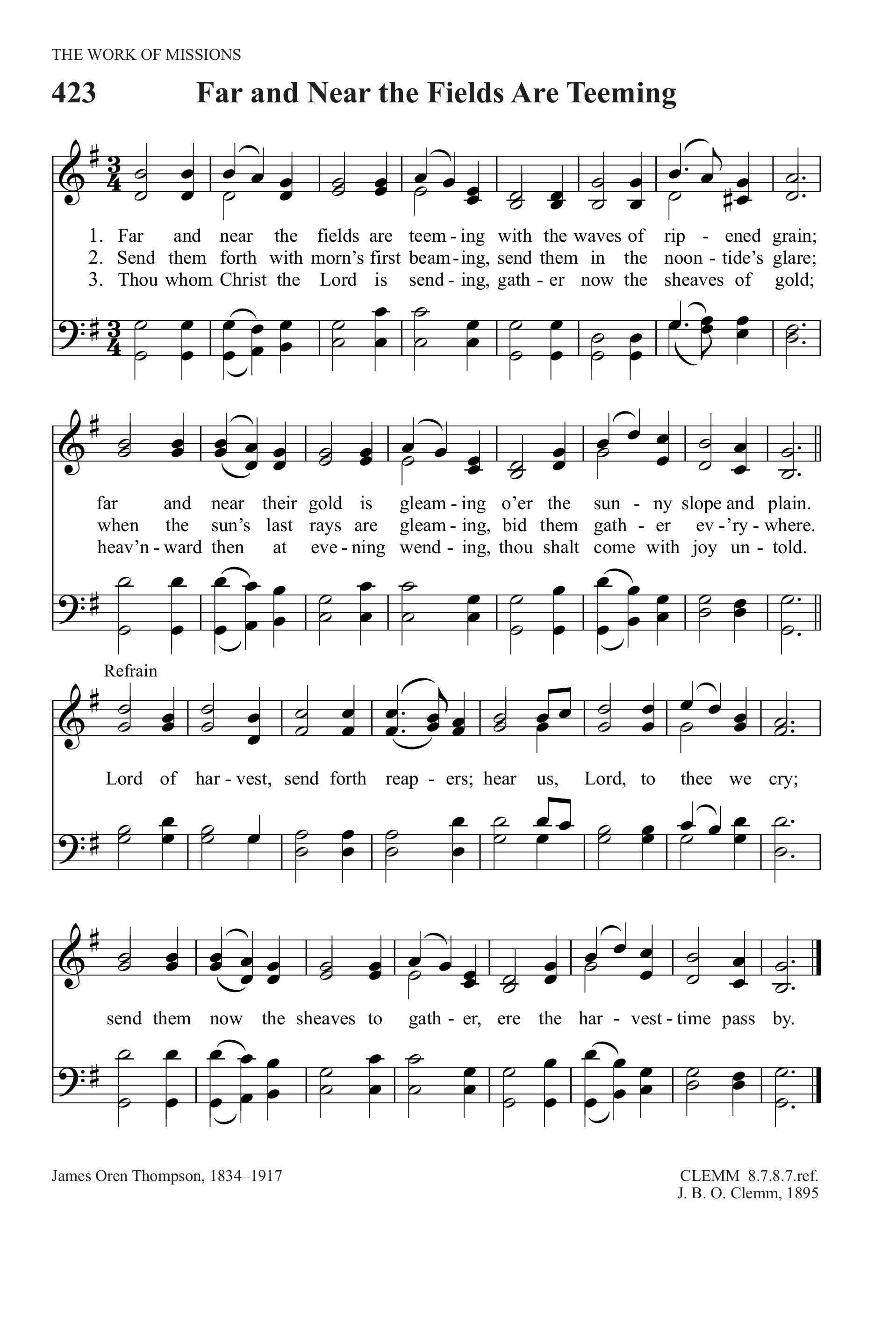 Hymn Sheet for Far and Near the Fields Are Teeming