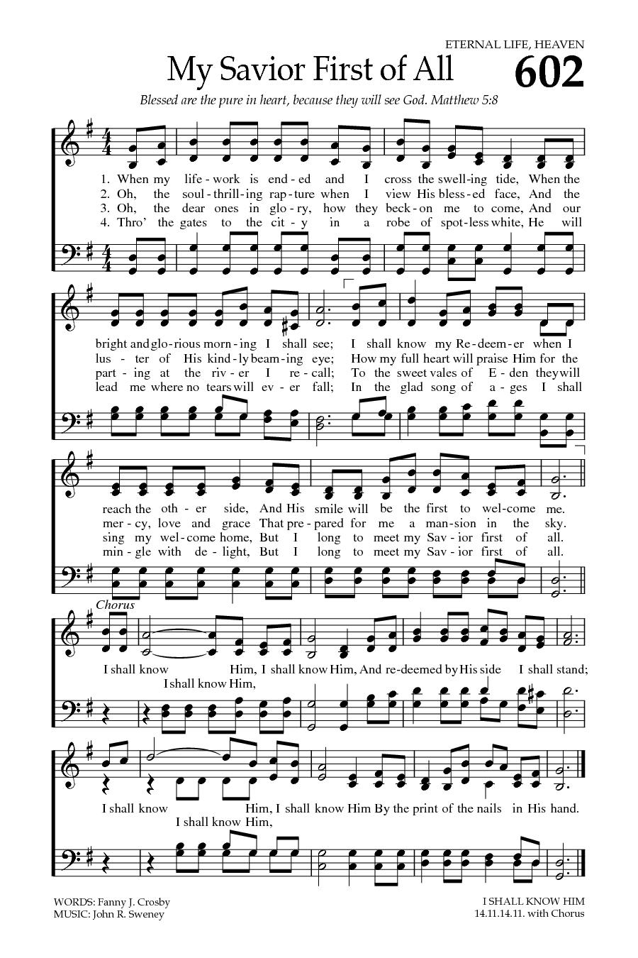 Hymn Sheet for My Savior First of All