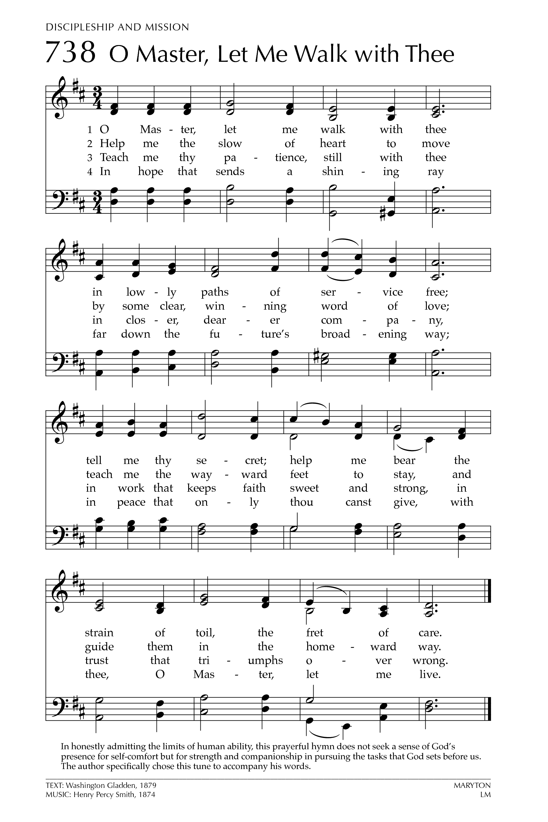 Hymn Sheet for O Master, Let Me Walk with The