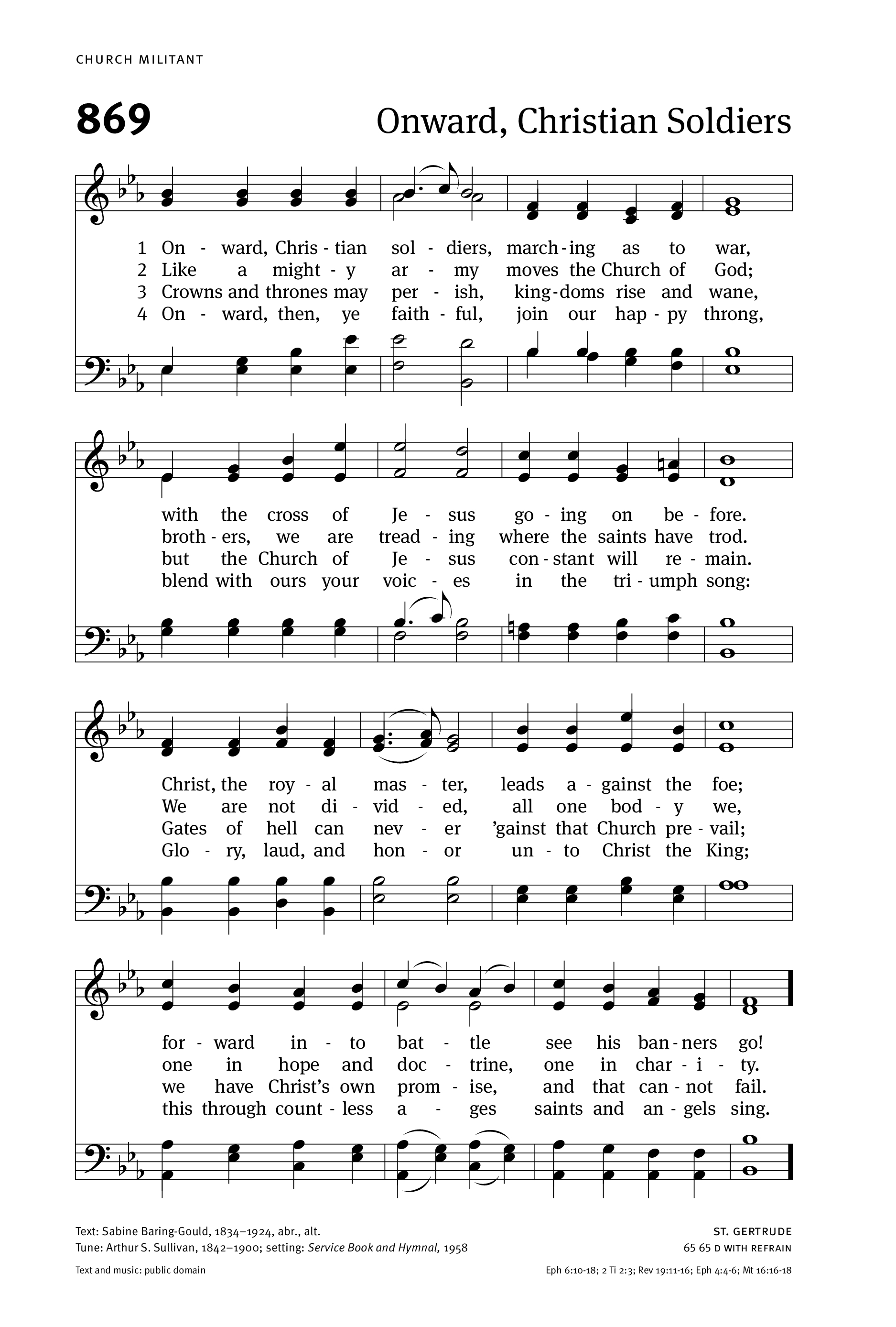 Hymn Sheet for Onward Christian Soldiers