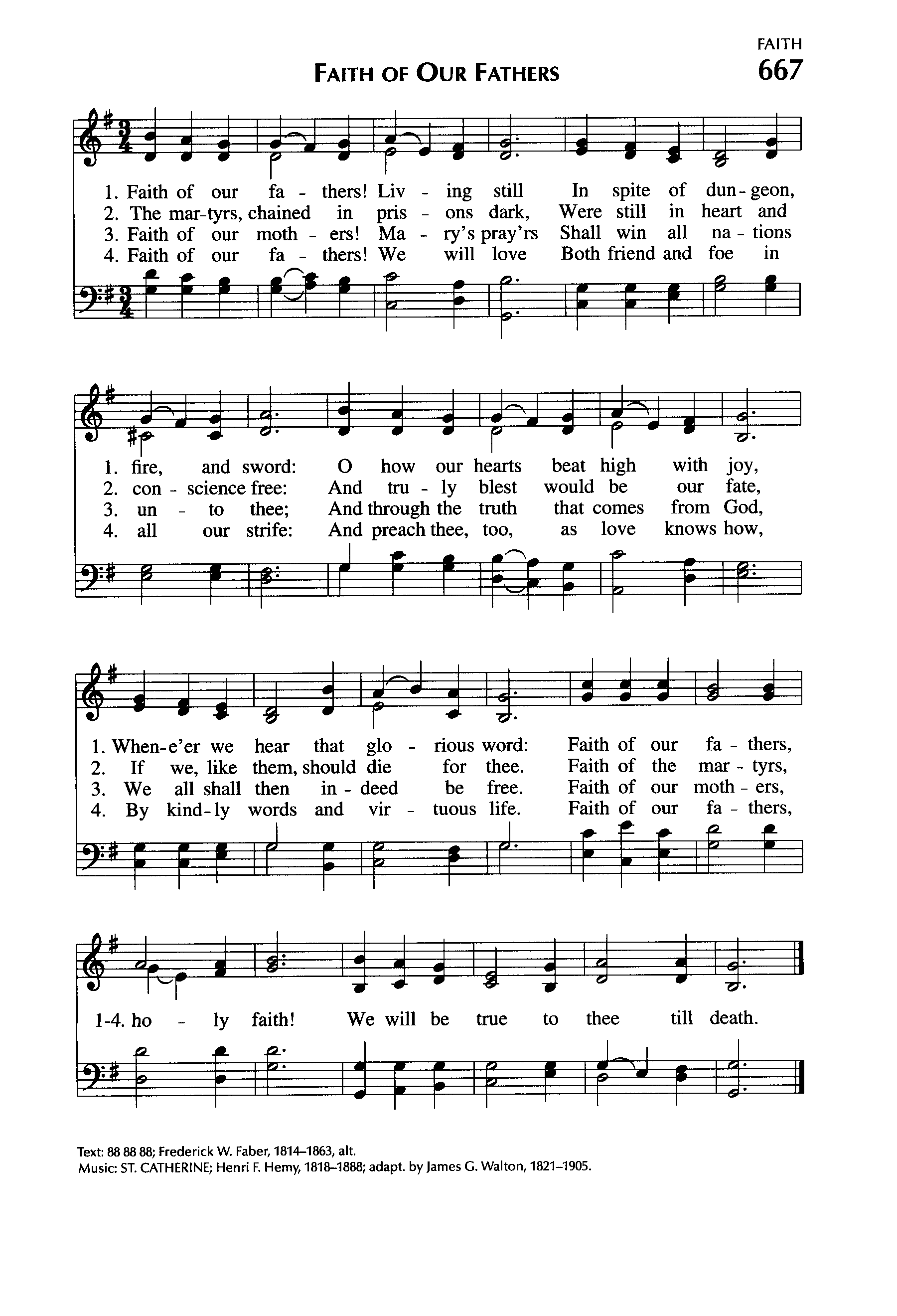 Hymn Sheet for Faith of Our Fathers