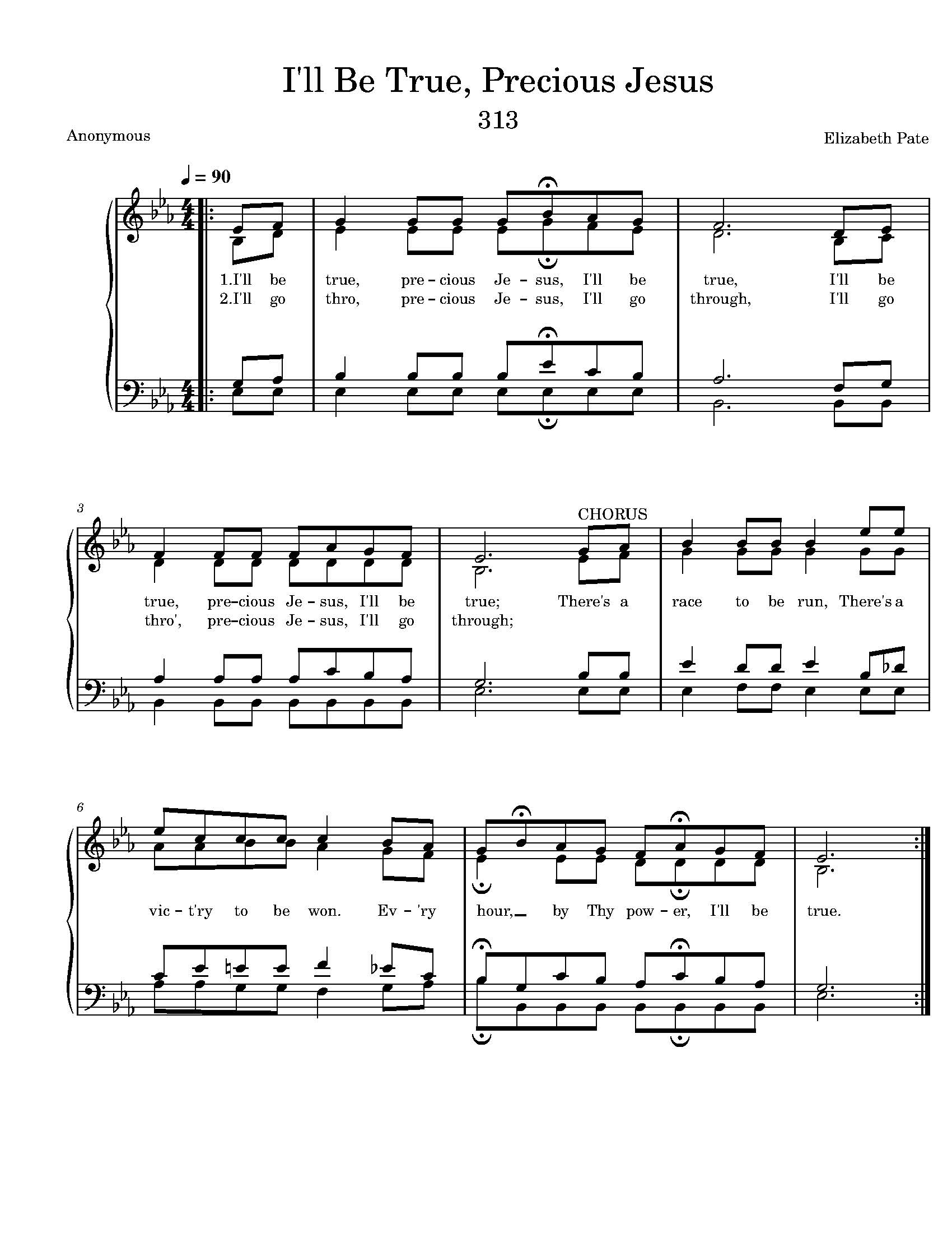 Hymn Sheet for I'll Be True, Precious Jesus