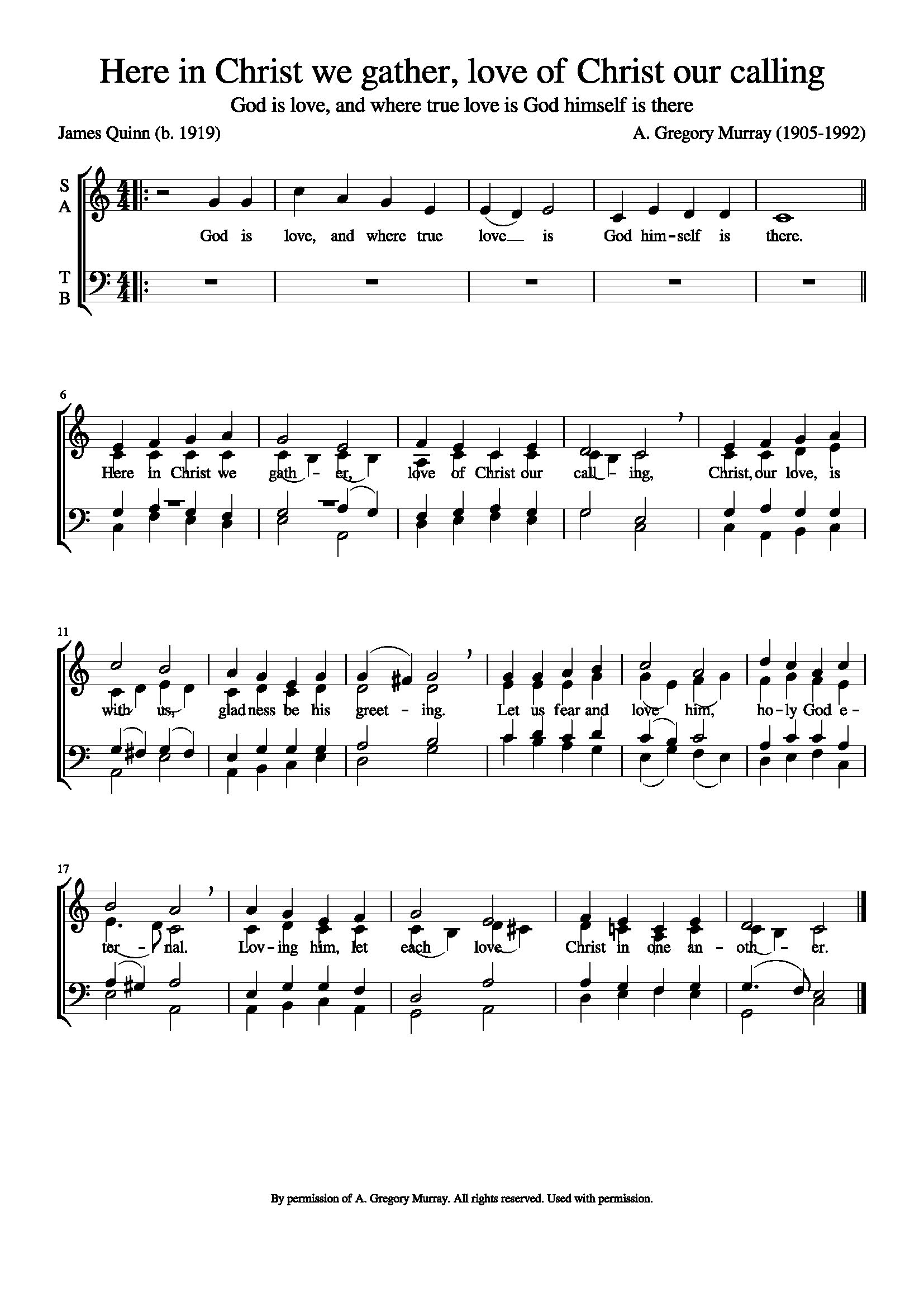 Hymn Sheet for Here in Christ We Gather