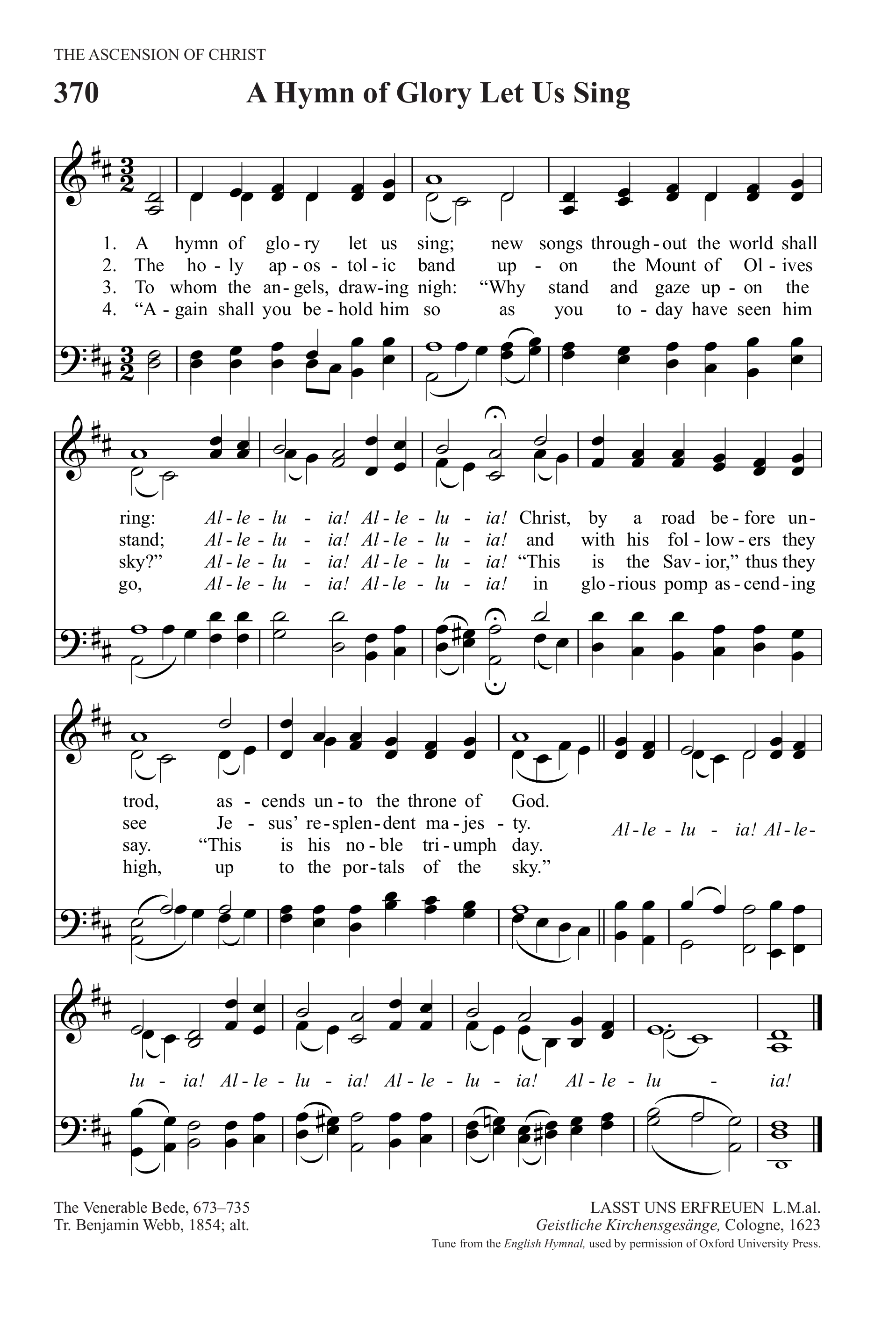 Hymn Sheet for A Hymn of Glory Let Us Sing