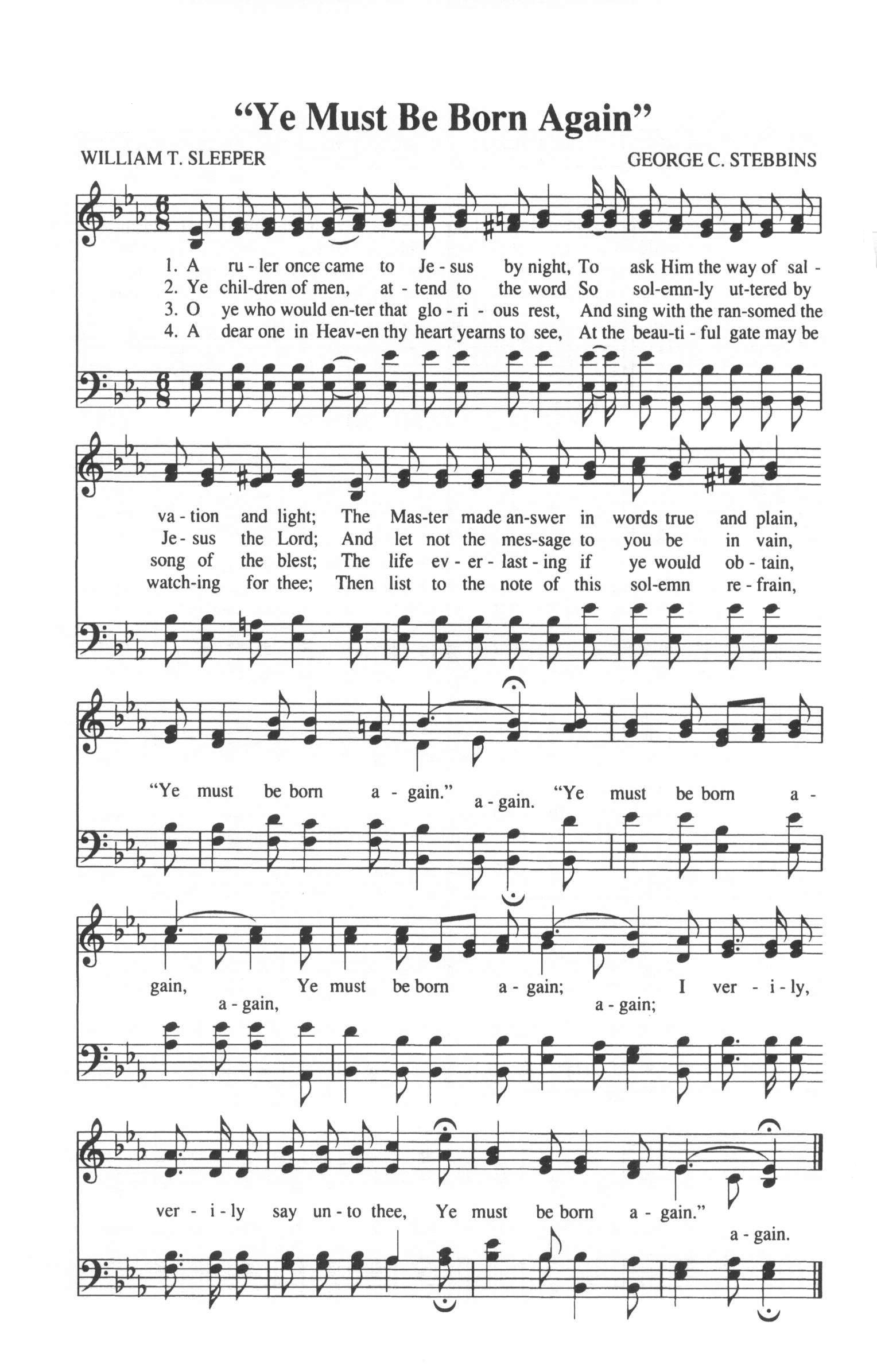 Hymn Sheet for Ye Must Be Born Again