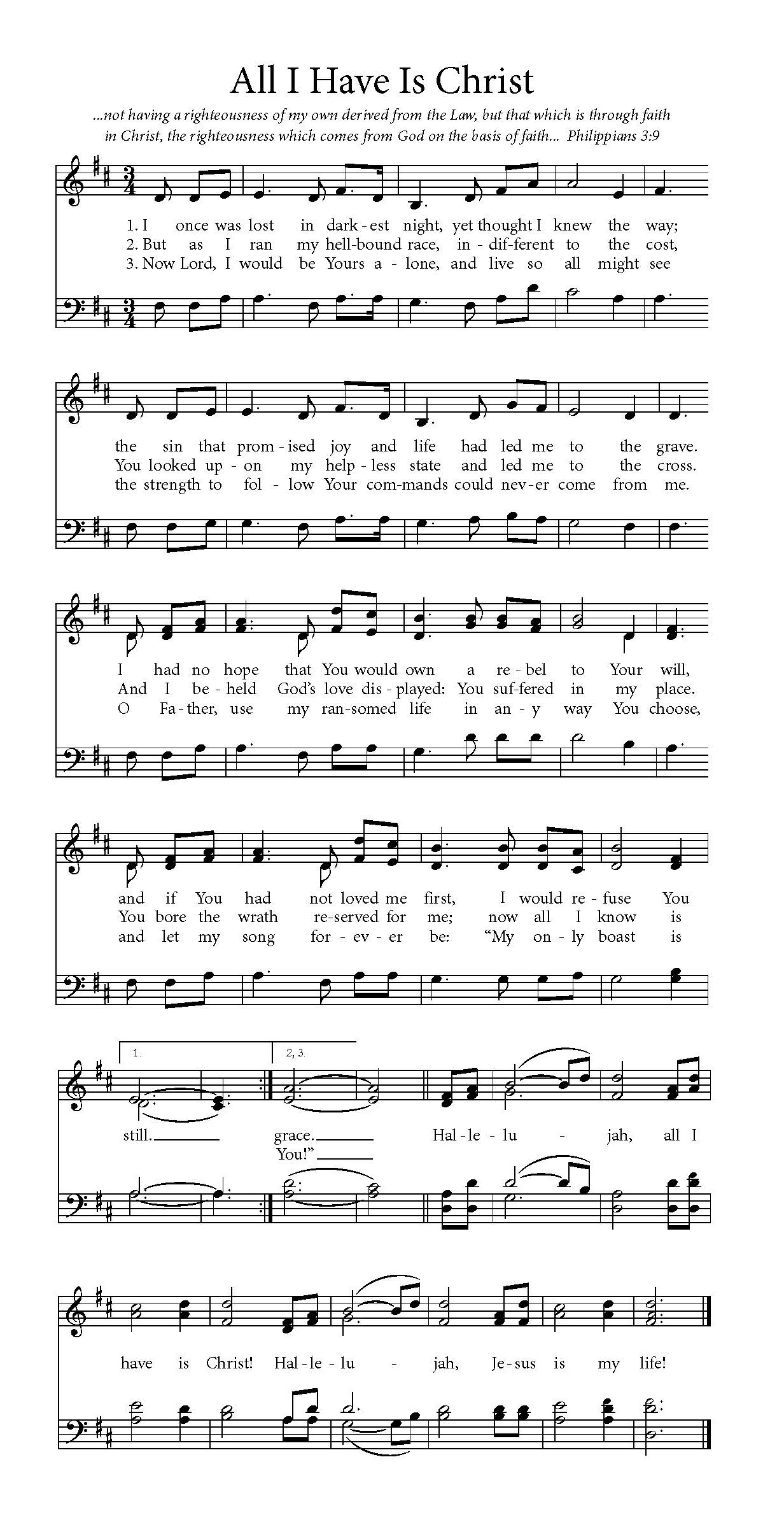 Hymn Sheet for All I Have Is Christ
