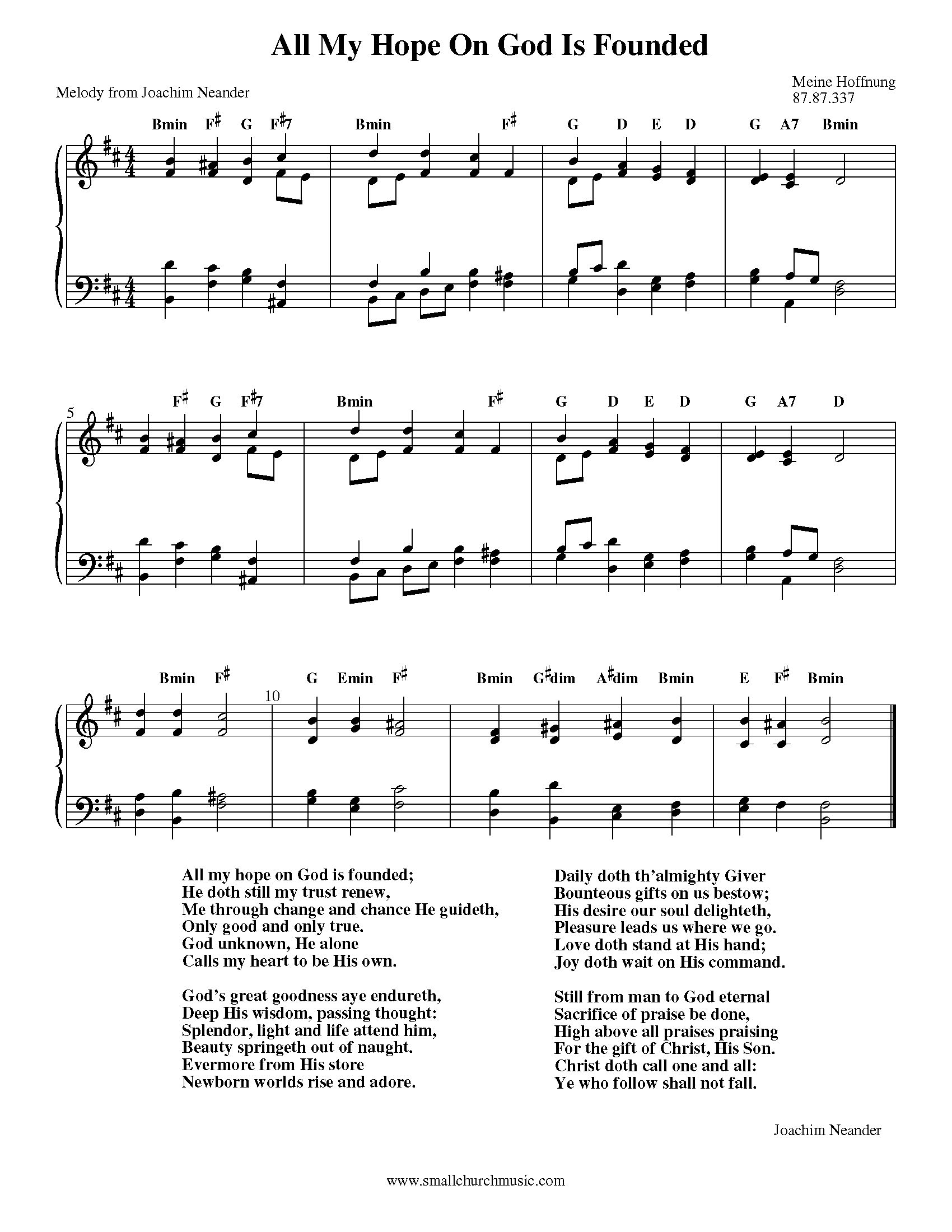 Hymn Sheet for All My Hope Is Firmly Grounded