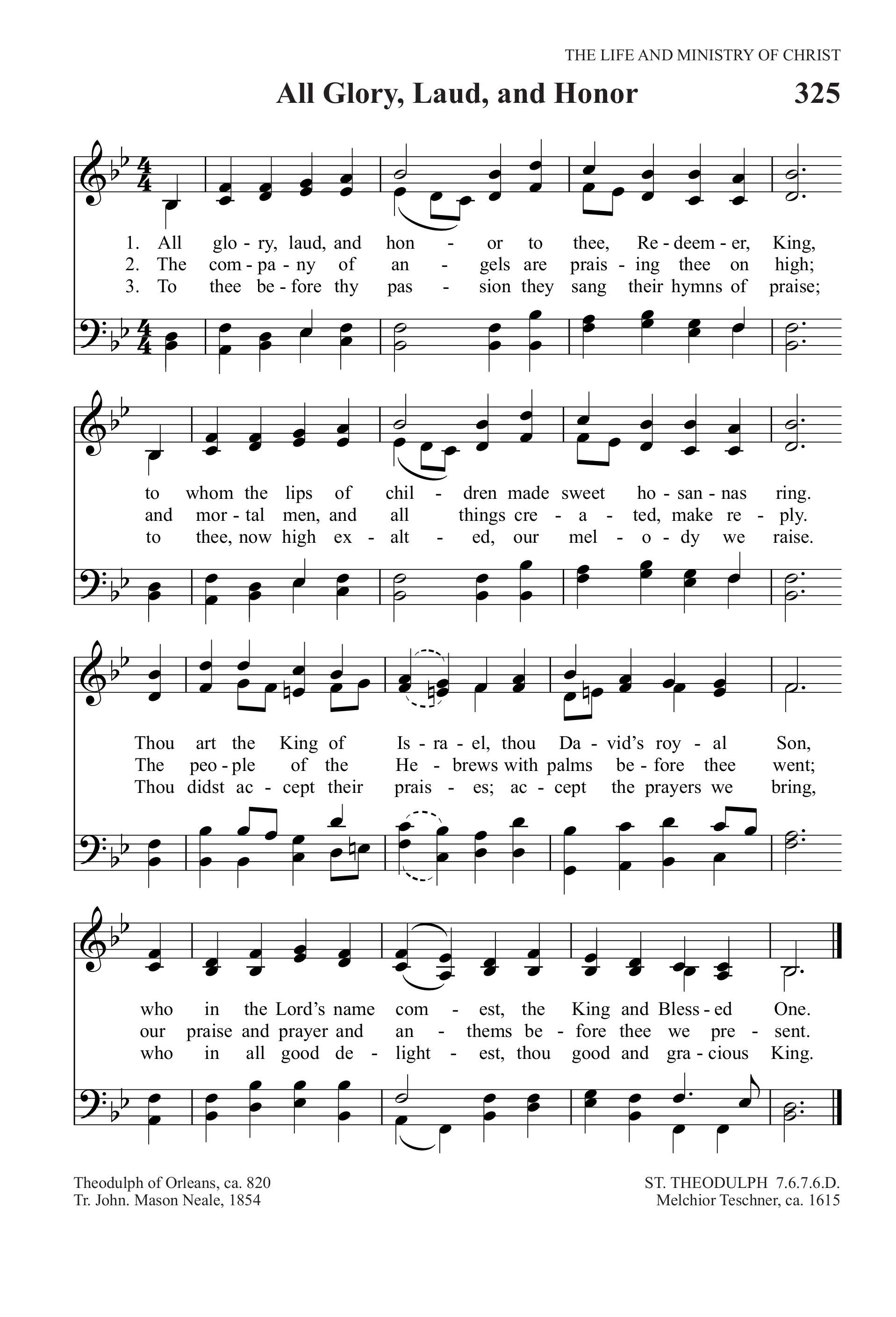 Hymn Sheet for All Glory, Laud And Honor