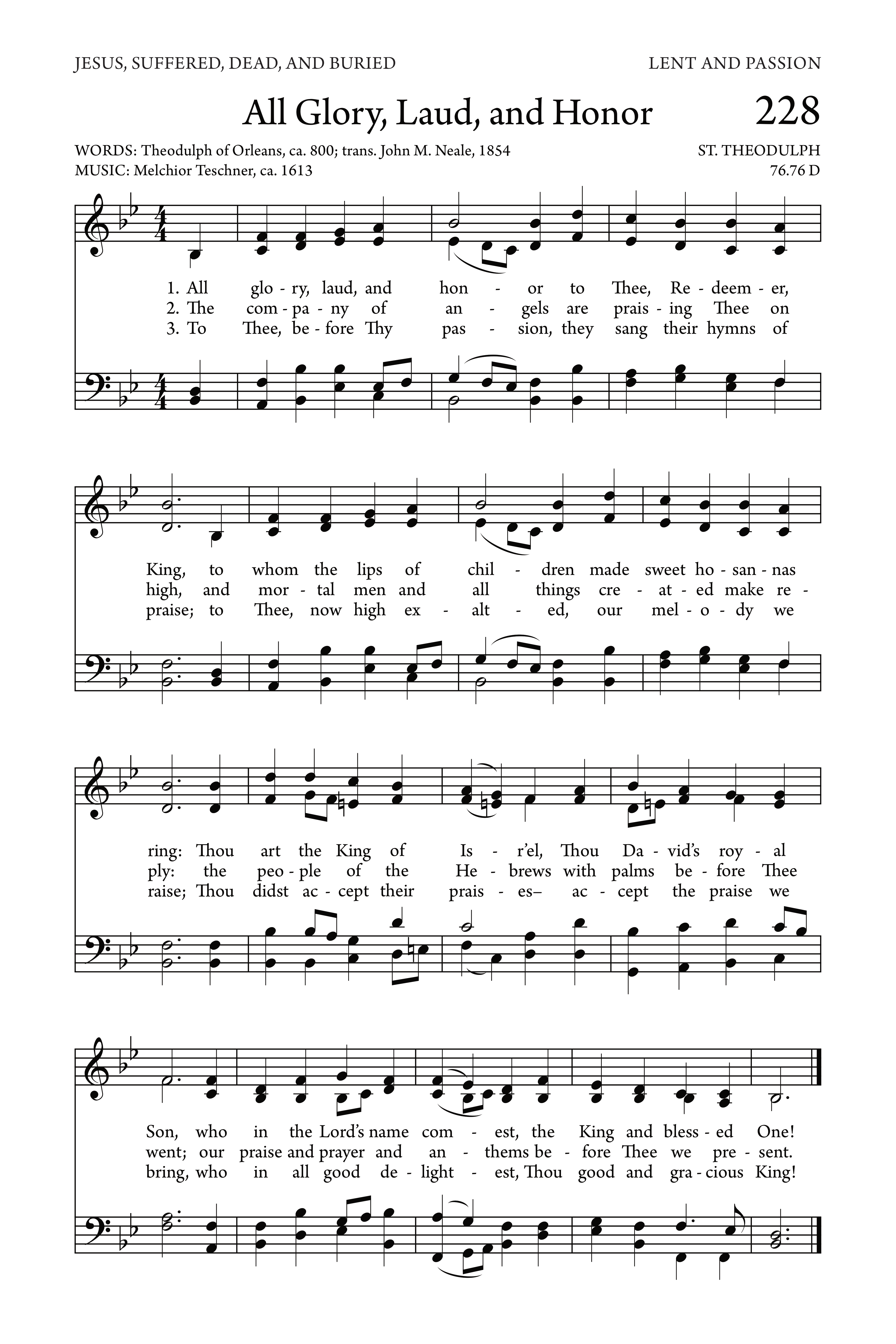 Hymn Sheet for All Glory, Laud, And Honour