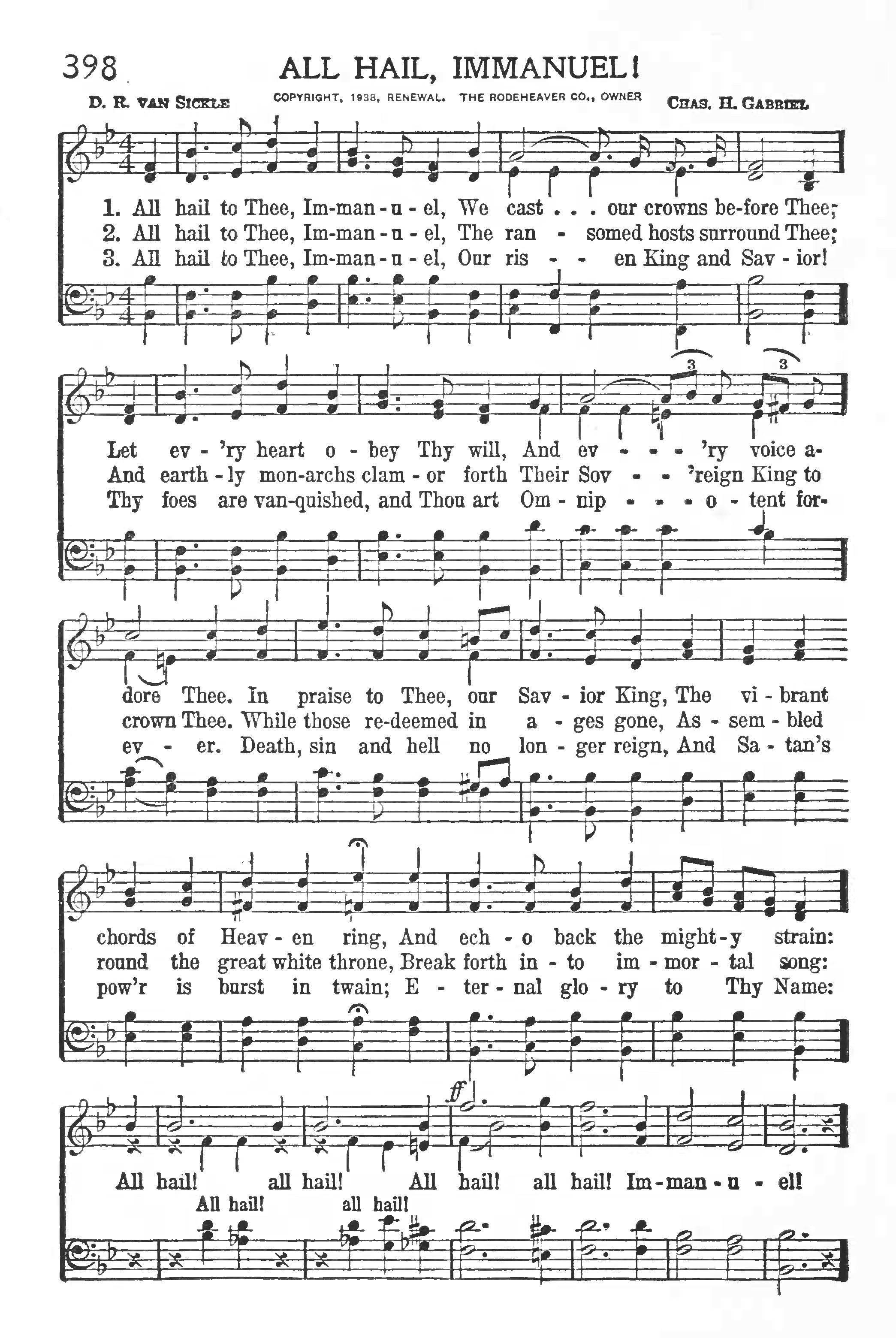 Hymn Sheet for All Hail To Thee, Immanuel