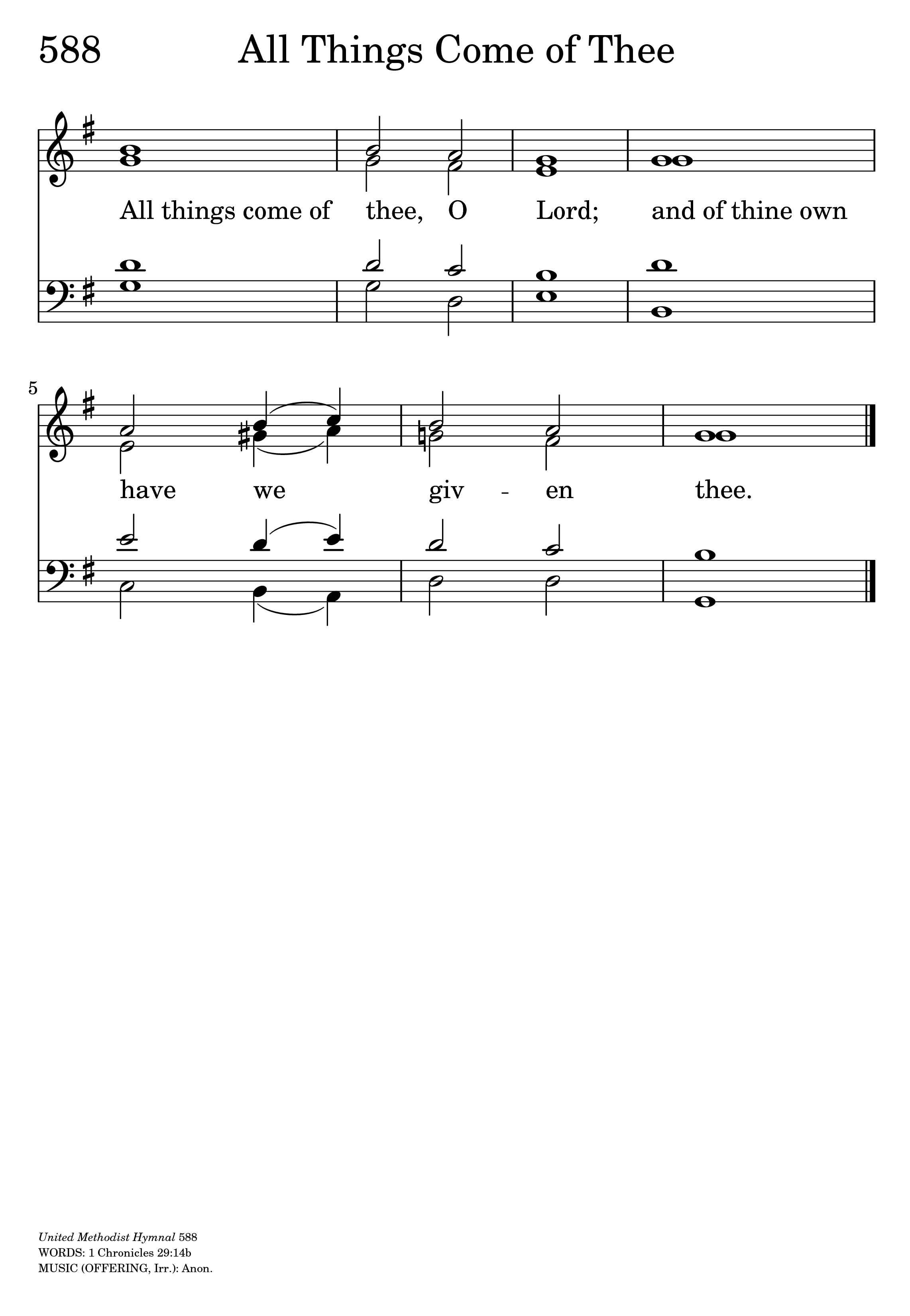 Hymn Sheet for All Things Come of Thee, O Lord