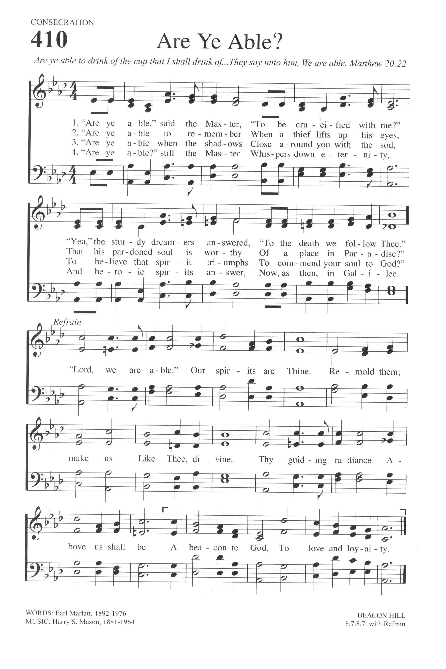 Hymn Sheet for Are Ye Able, Said The Master