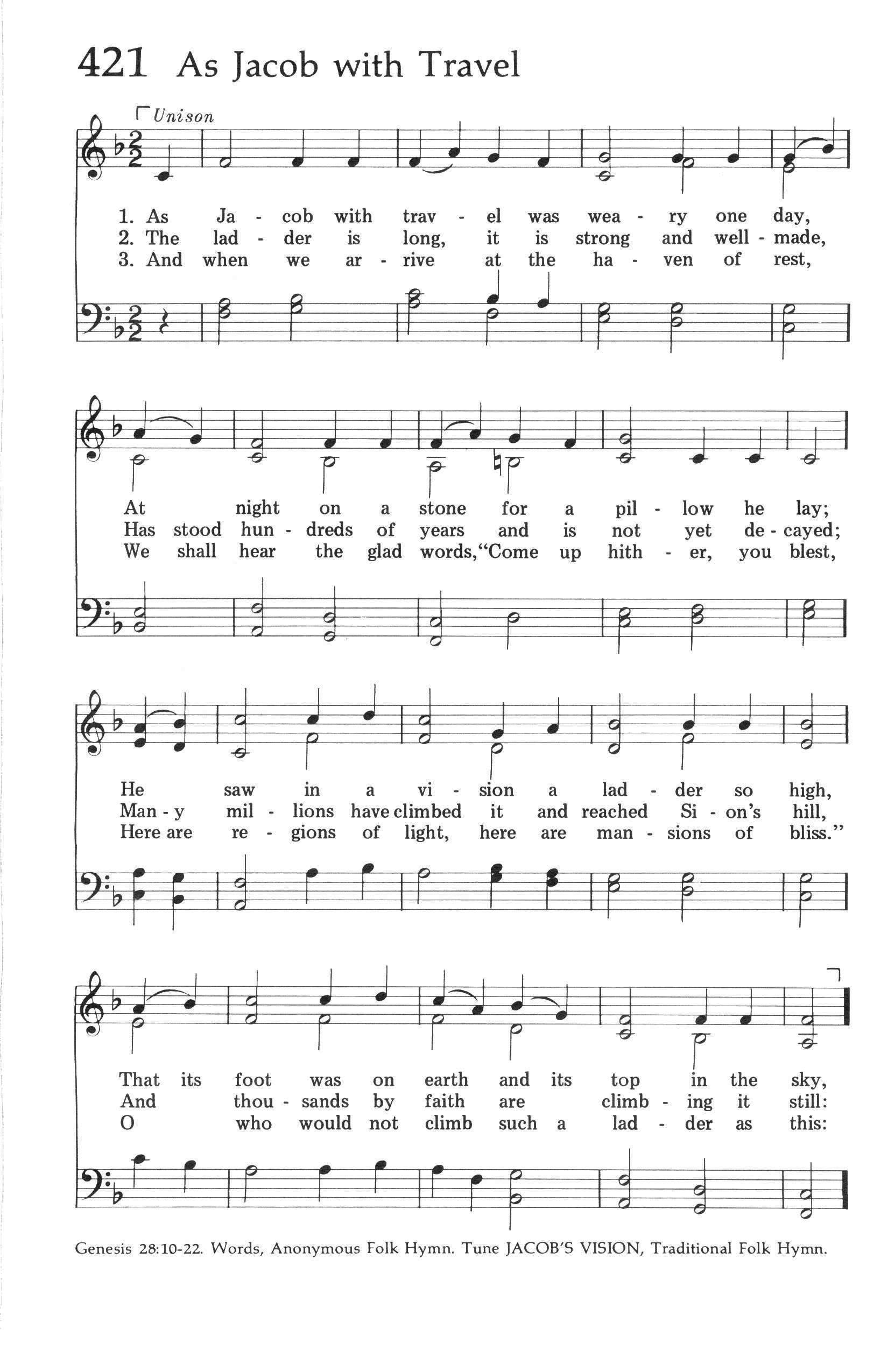 Hymn Sheet for As Jacob With Travel Was Weary