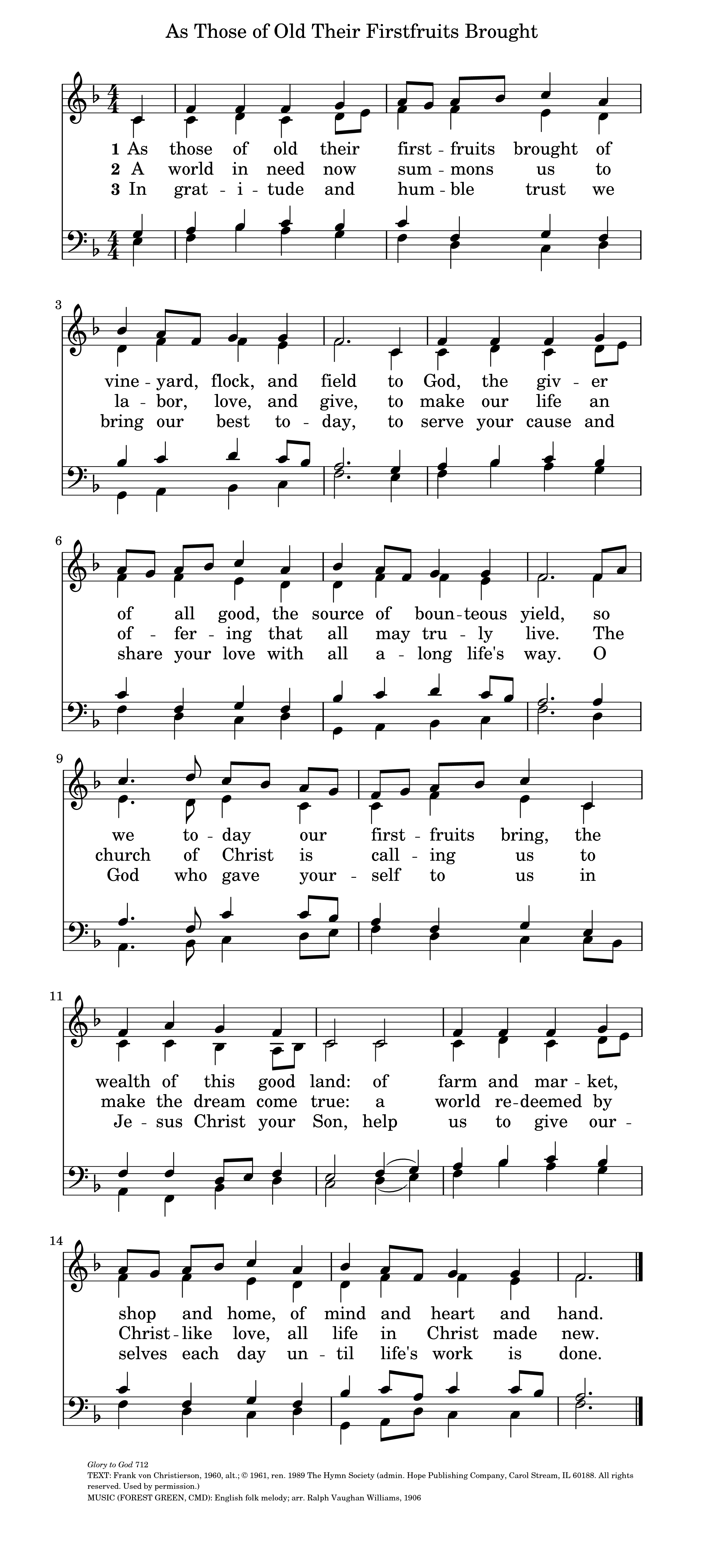 Hymn Sheet for As Men of Old Their First Fruits Brought