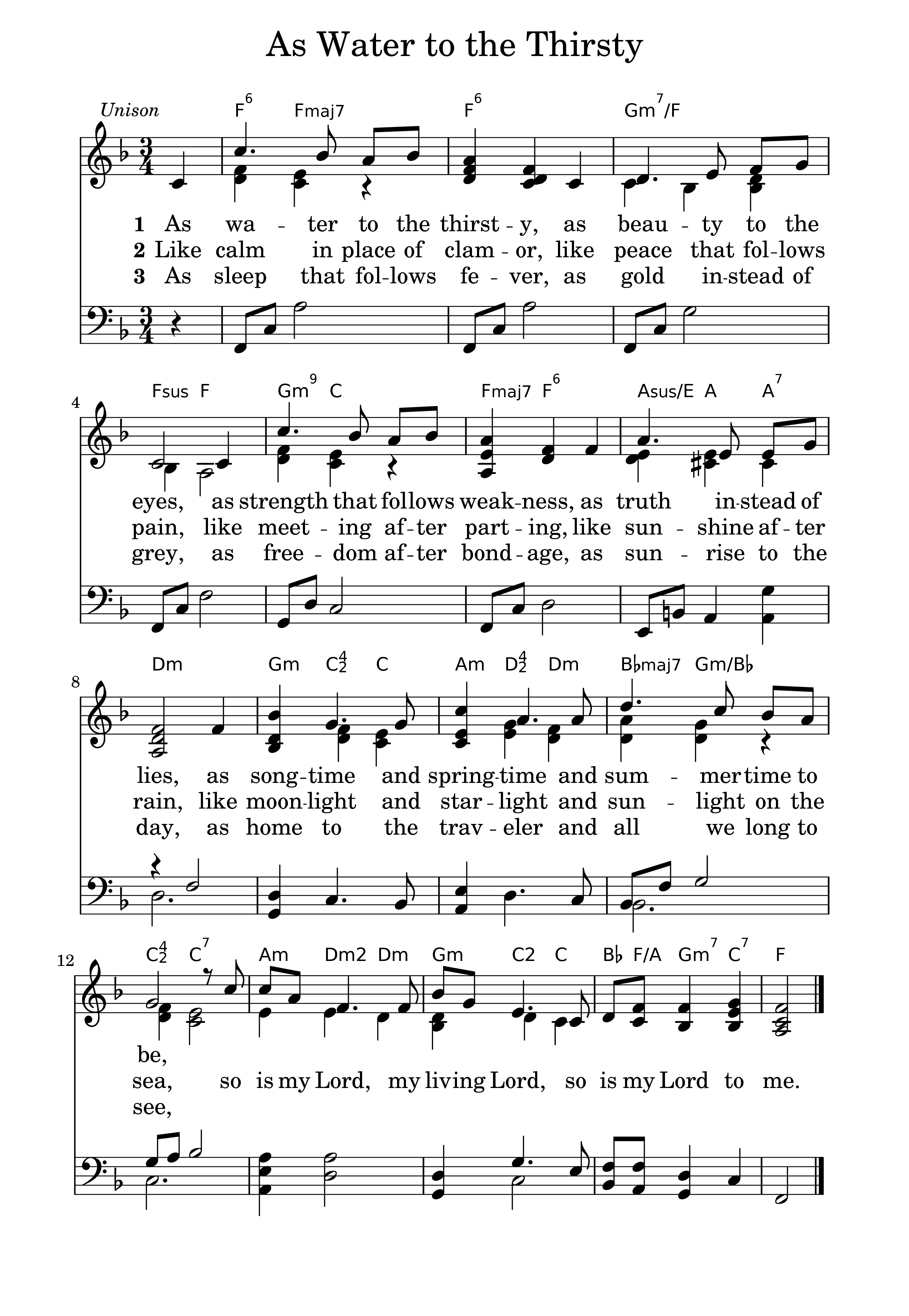 Hymn Sheet for As Water to the Thirsty