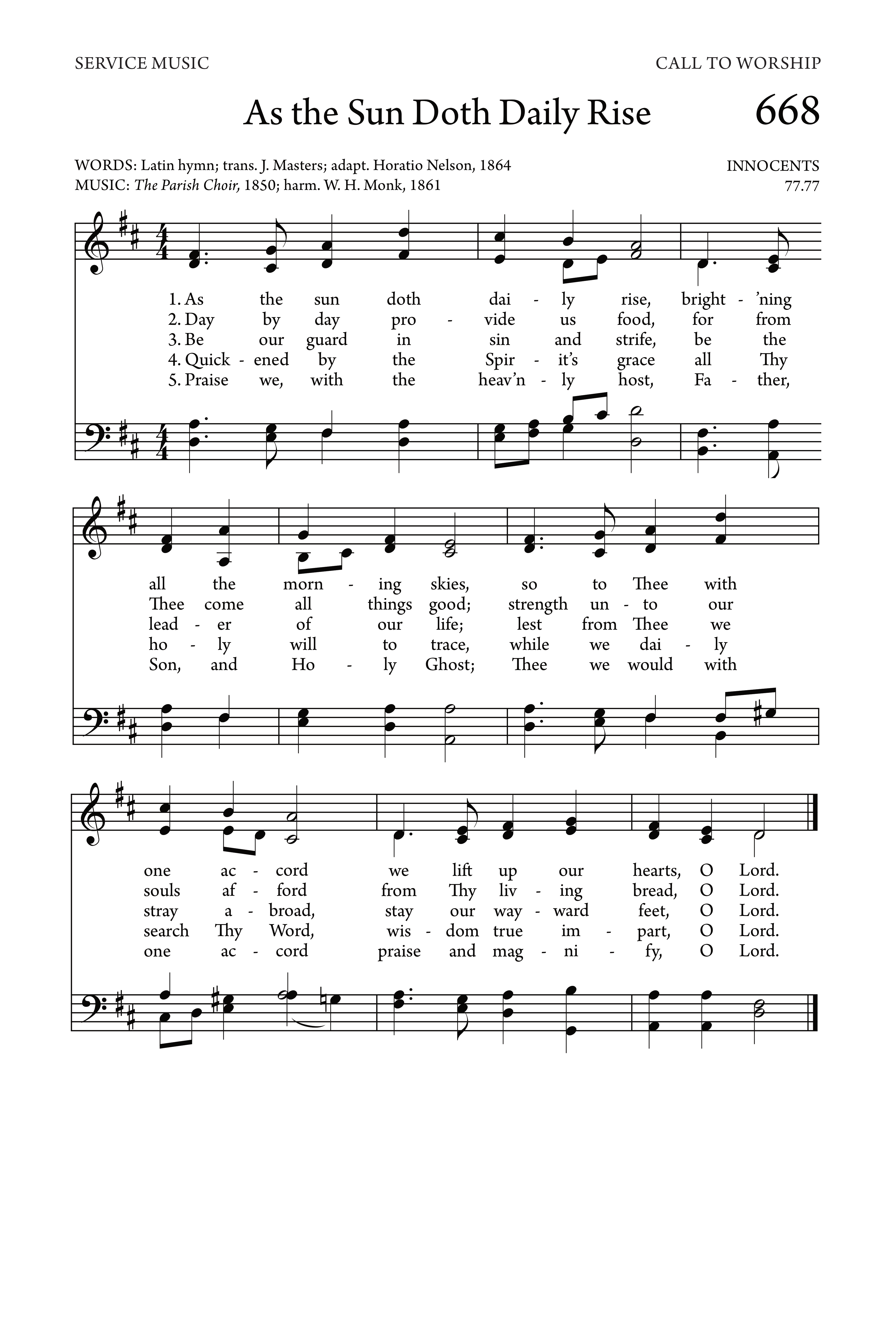 Hymn Sheet for As the Sun Doth Daily Rise