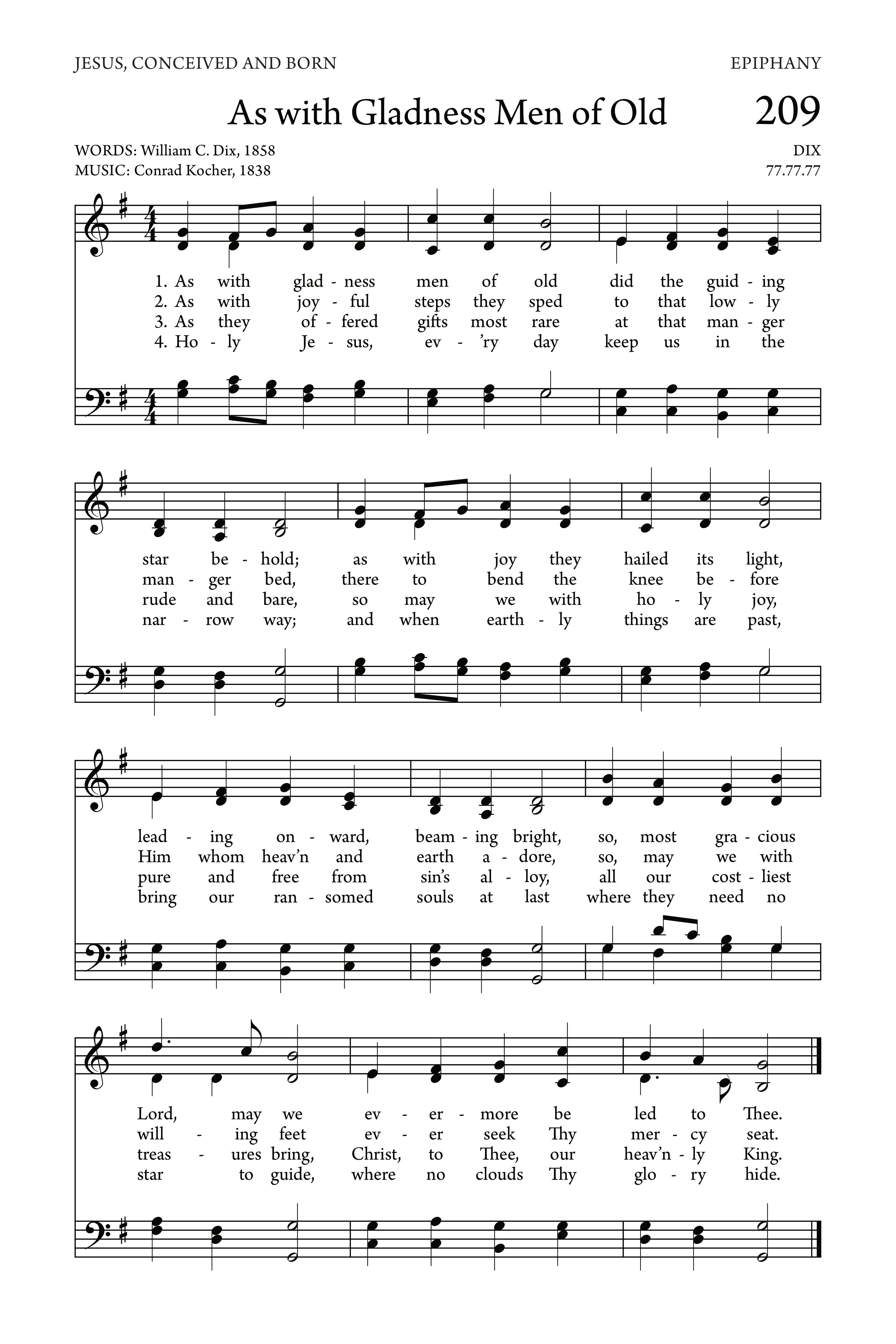 Hymn Sheet for As with Gladness Men of Old