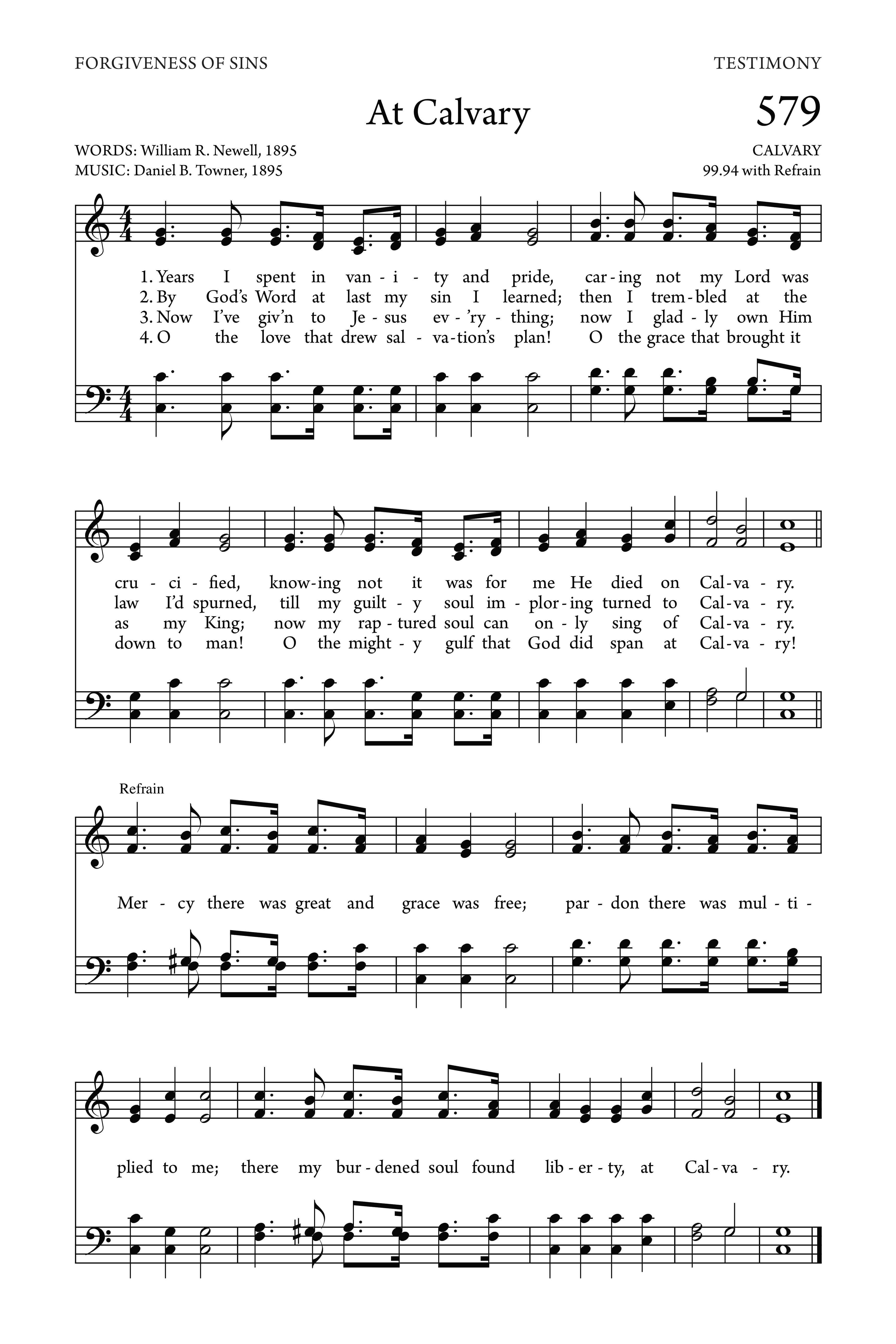 Hymn Sheet for At Calvary