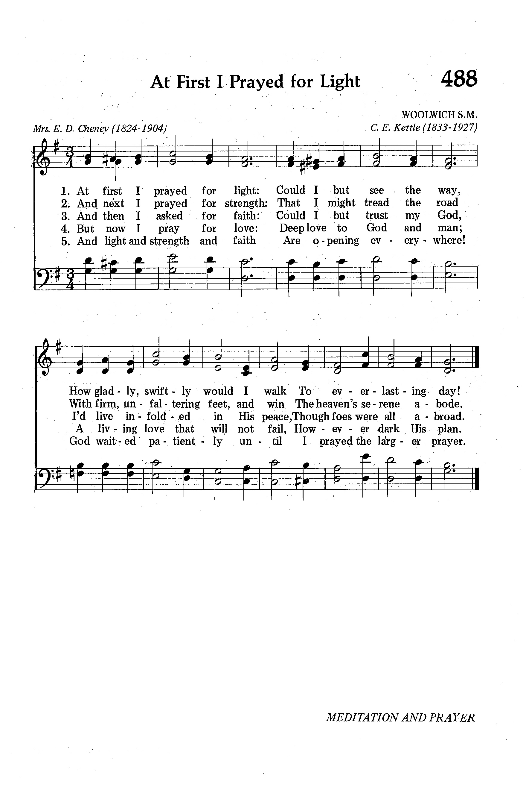 Hymn Sheet for At first I Prayed for Light