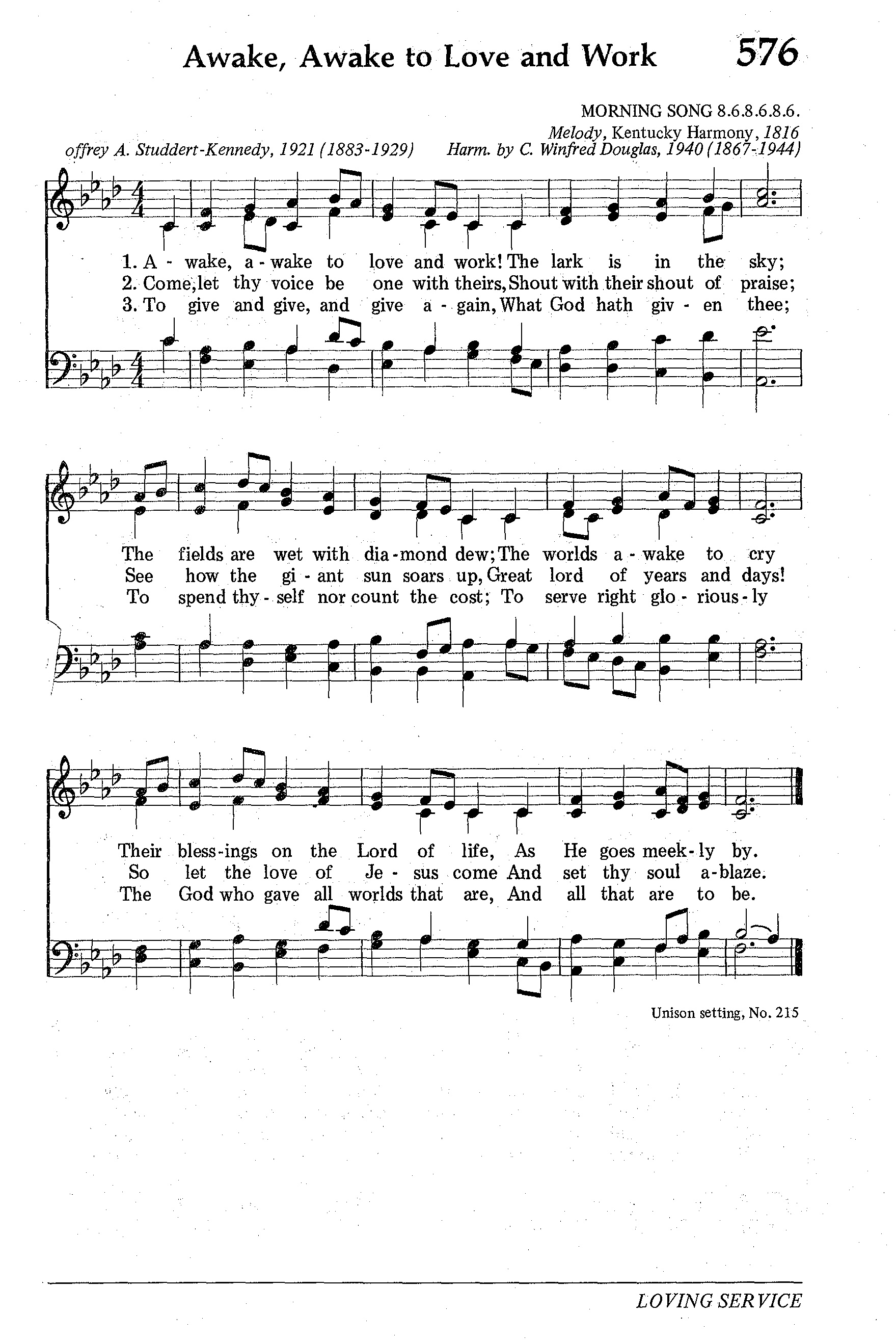 Hymn Sheet for Awake, Awake to Love and Work
