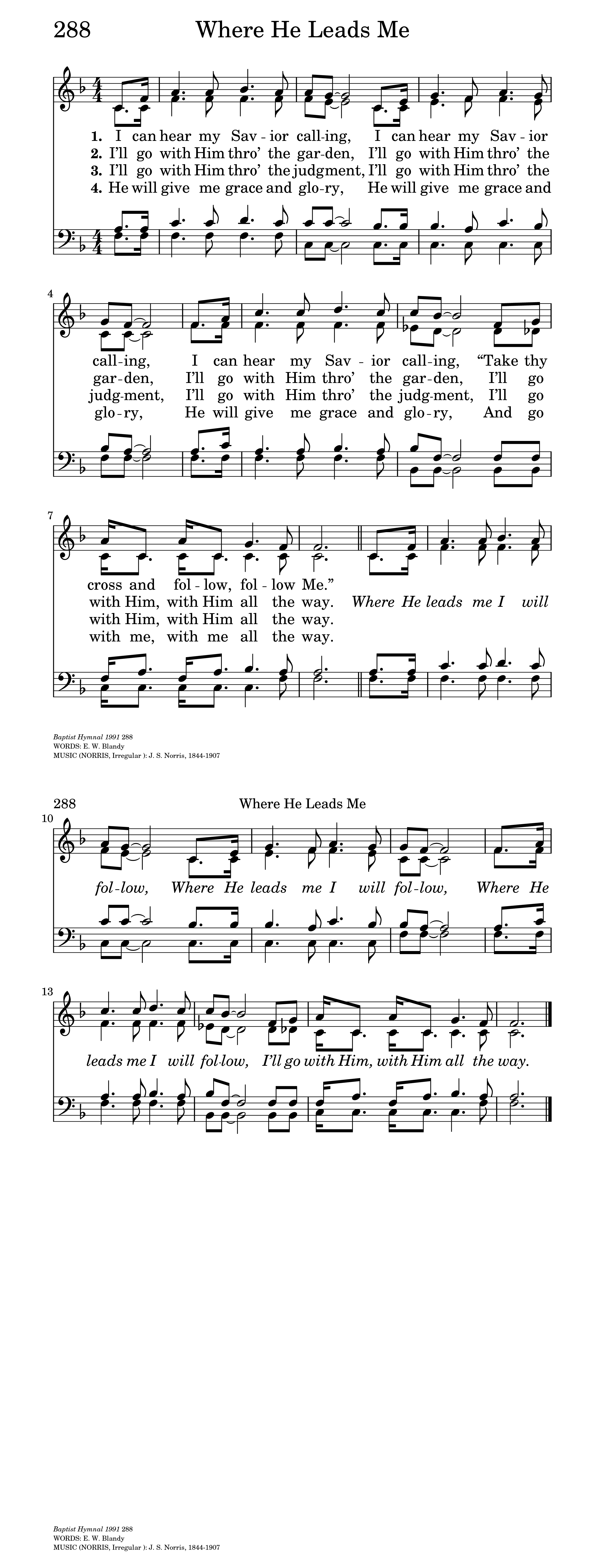 Hymn Sheet for Where He Leads Me (I can hear my Savior calling)