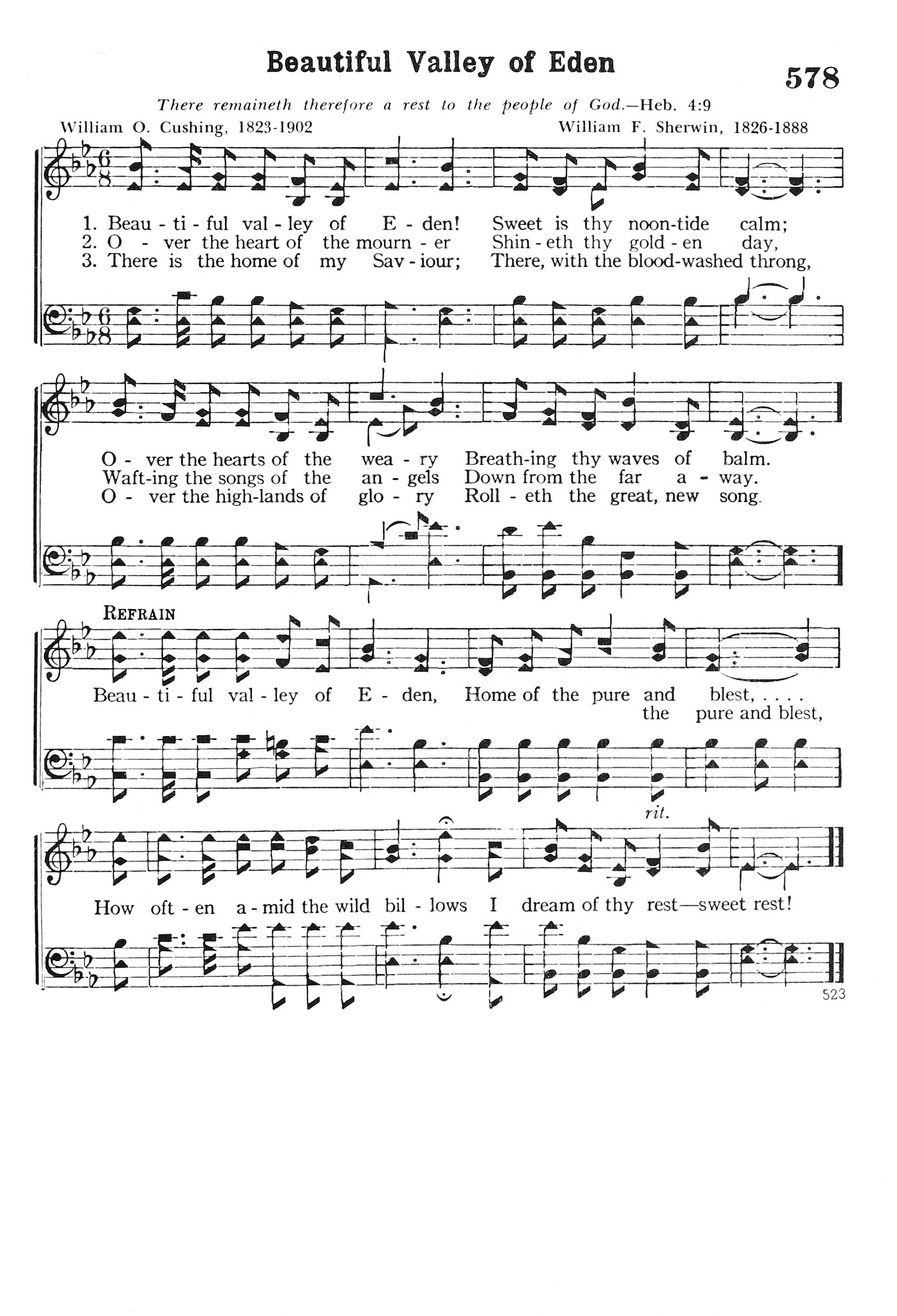 Hymn Sheet for Beautiful Valley of Eden