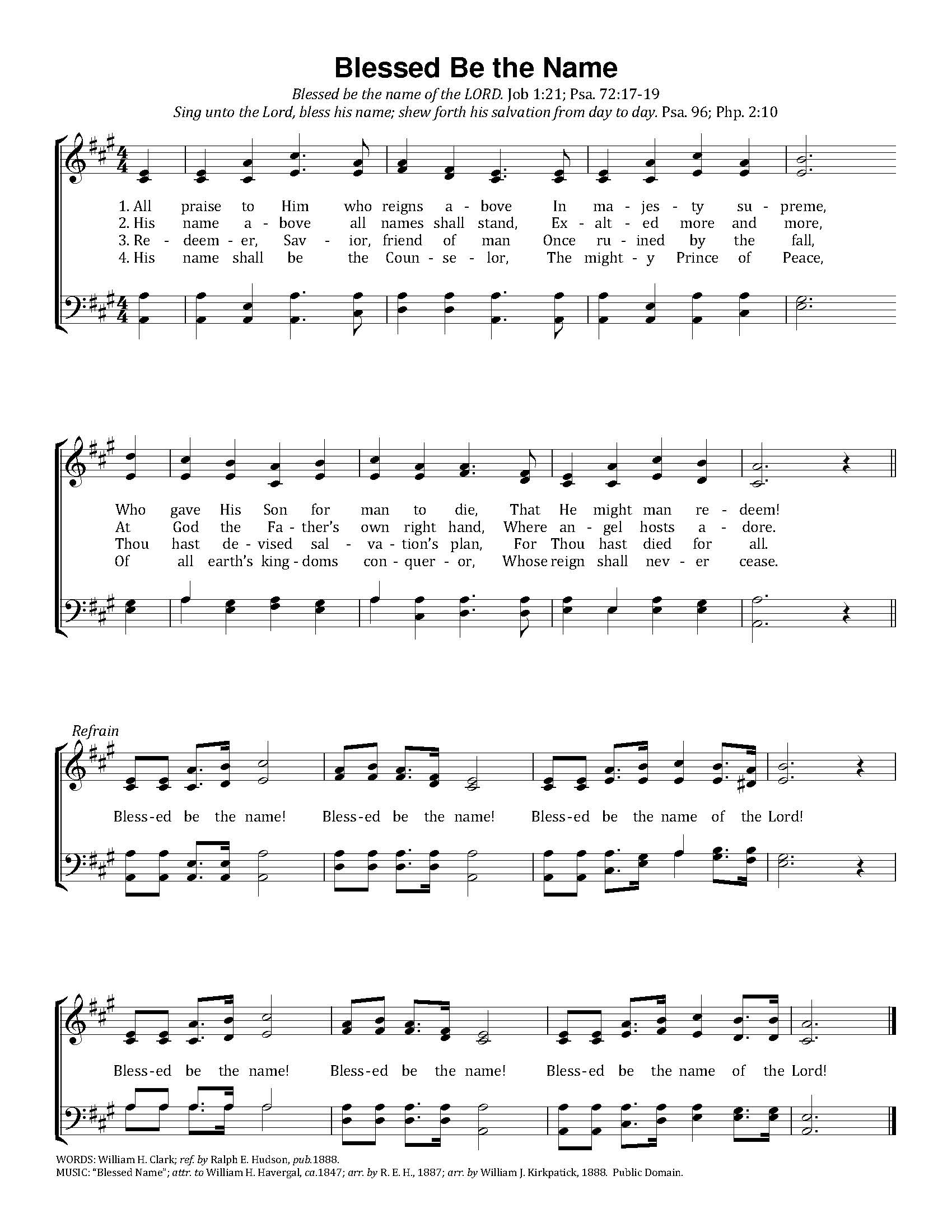 Hymn Sheet for Blessed Be The Name Of The Lord