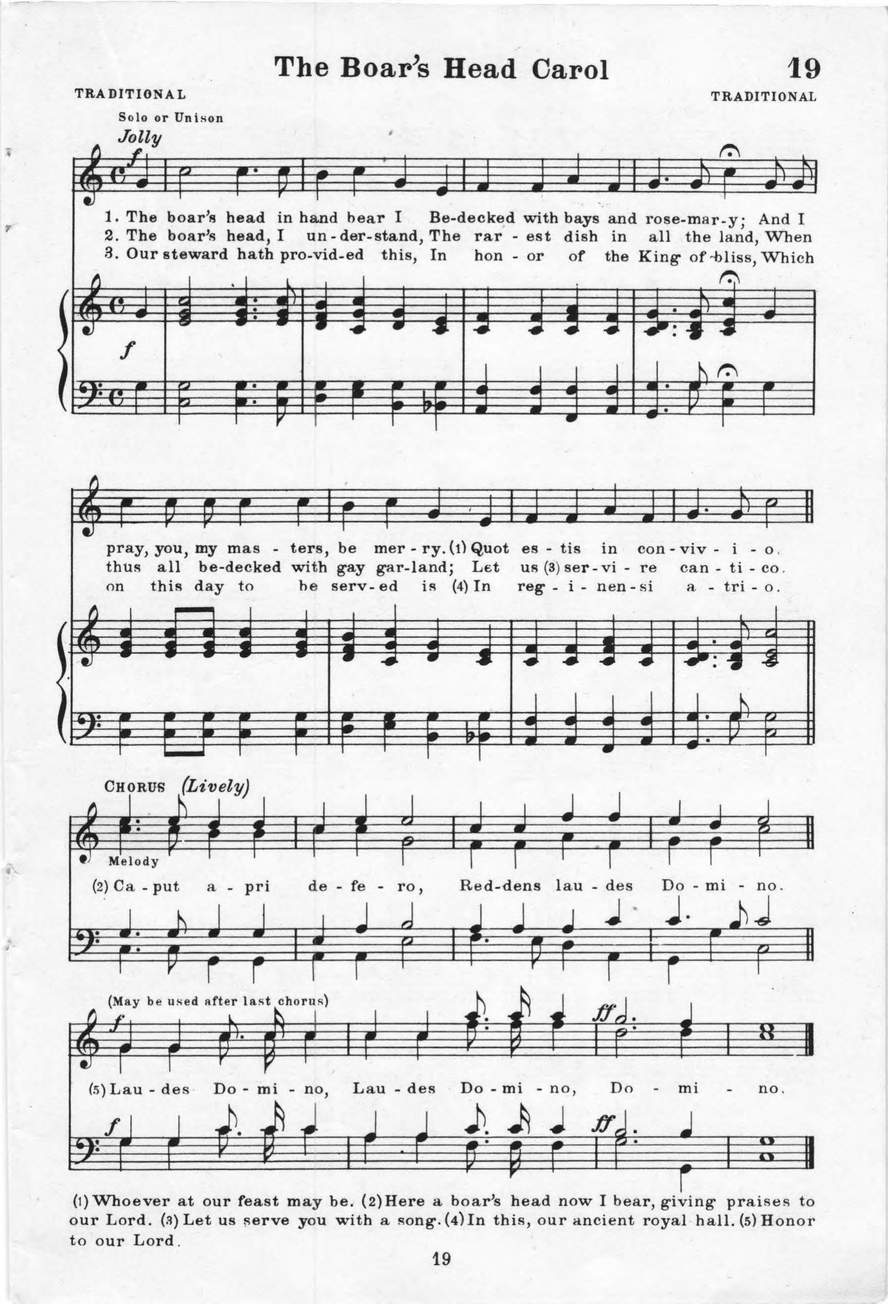 Hymn Sheet for Boar's Head Carol