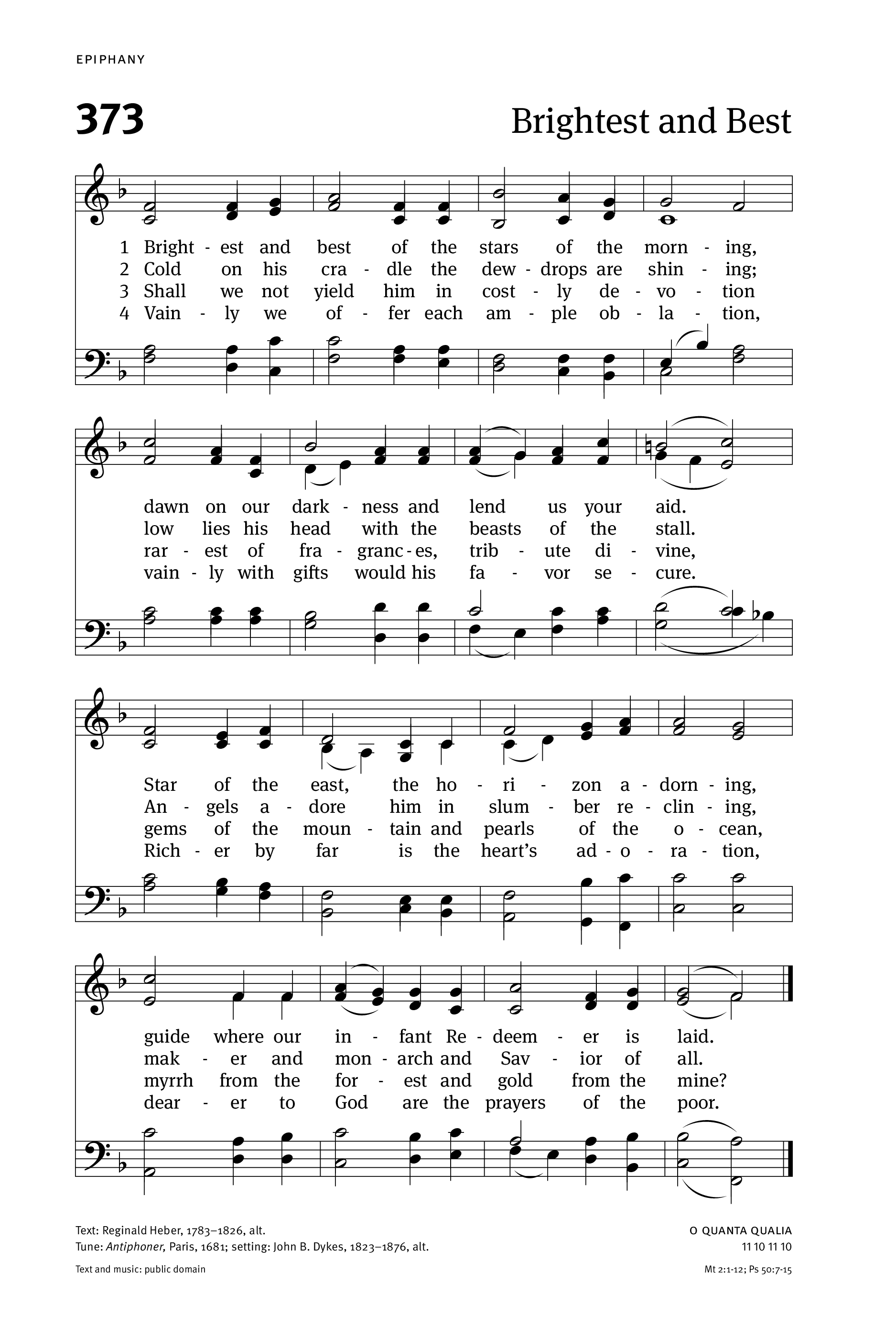 Hymn Sheet for Brightest and Best (Star of the East)