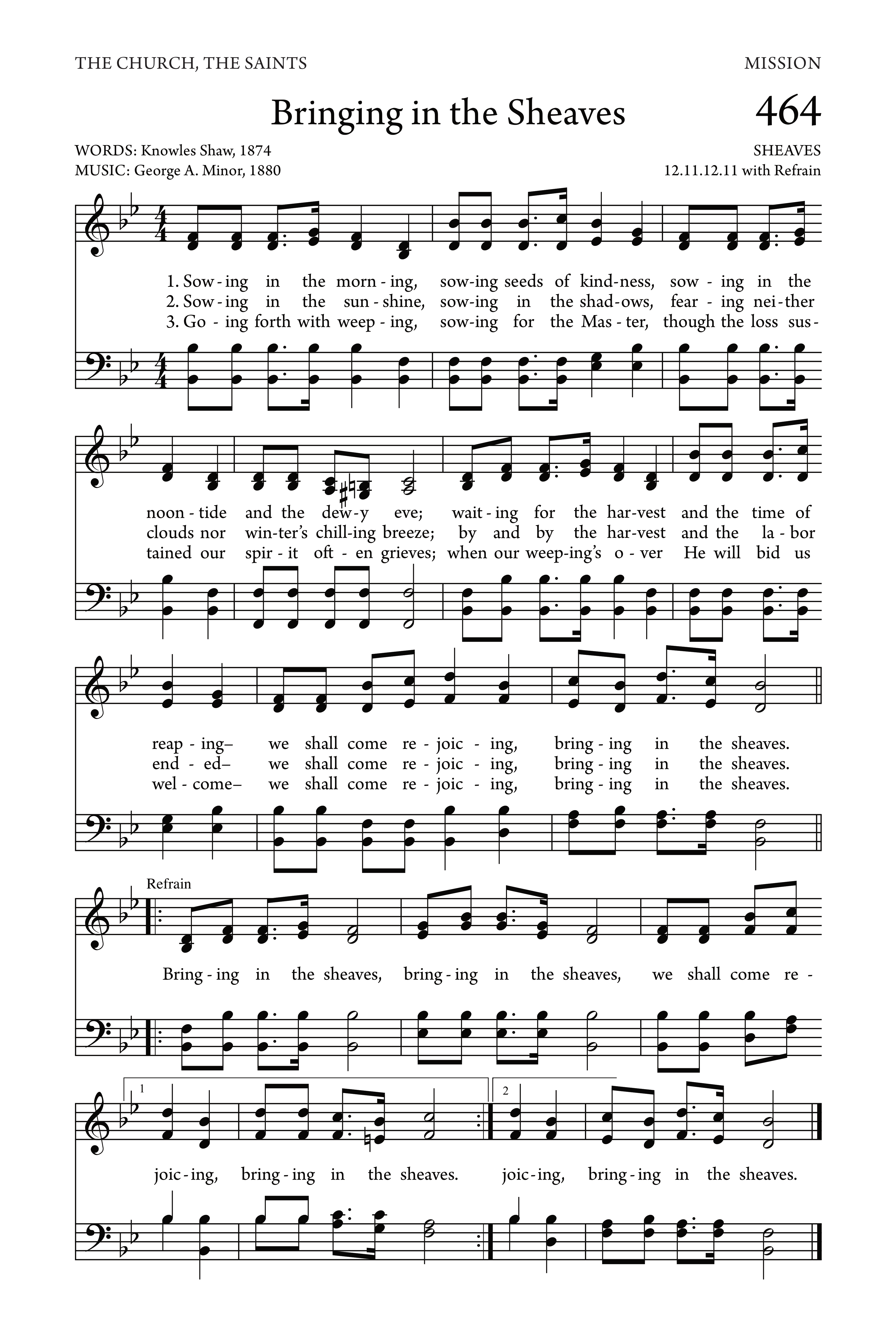 Hymn Sheet for Bringing In the Sheaves