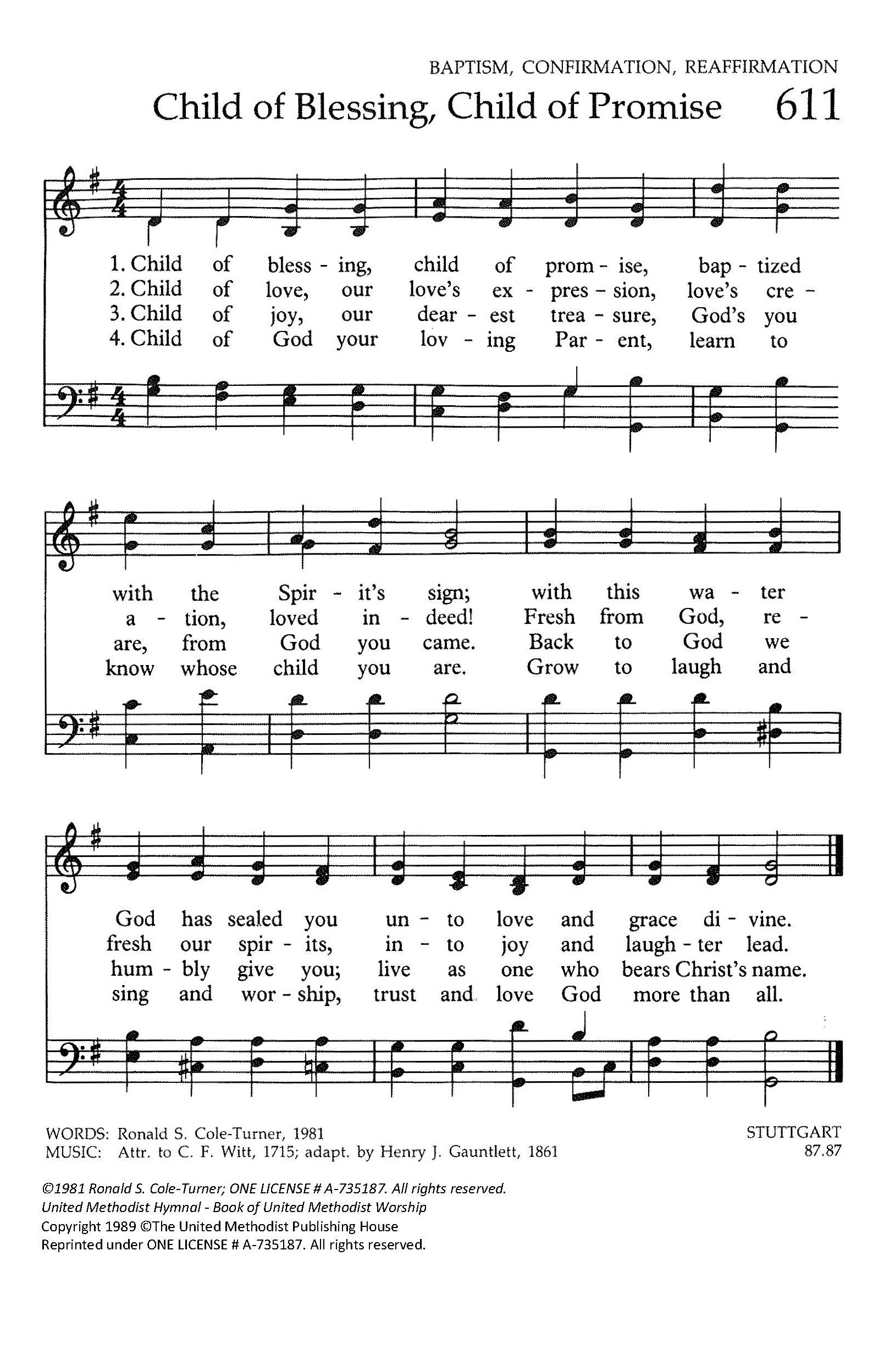 Hymn Sheet for Child of Blessing, Child of Promise