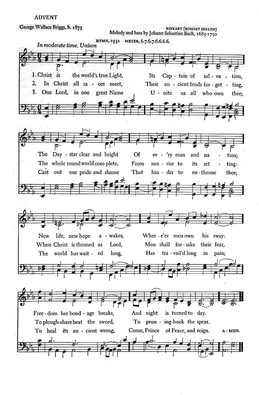 Hymn Sheet for Christ Is the World's True Light