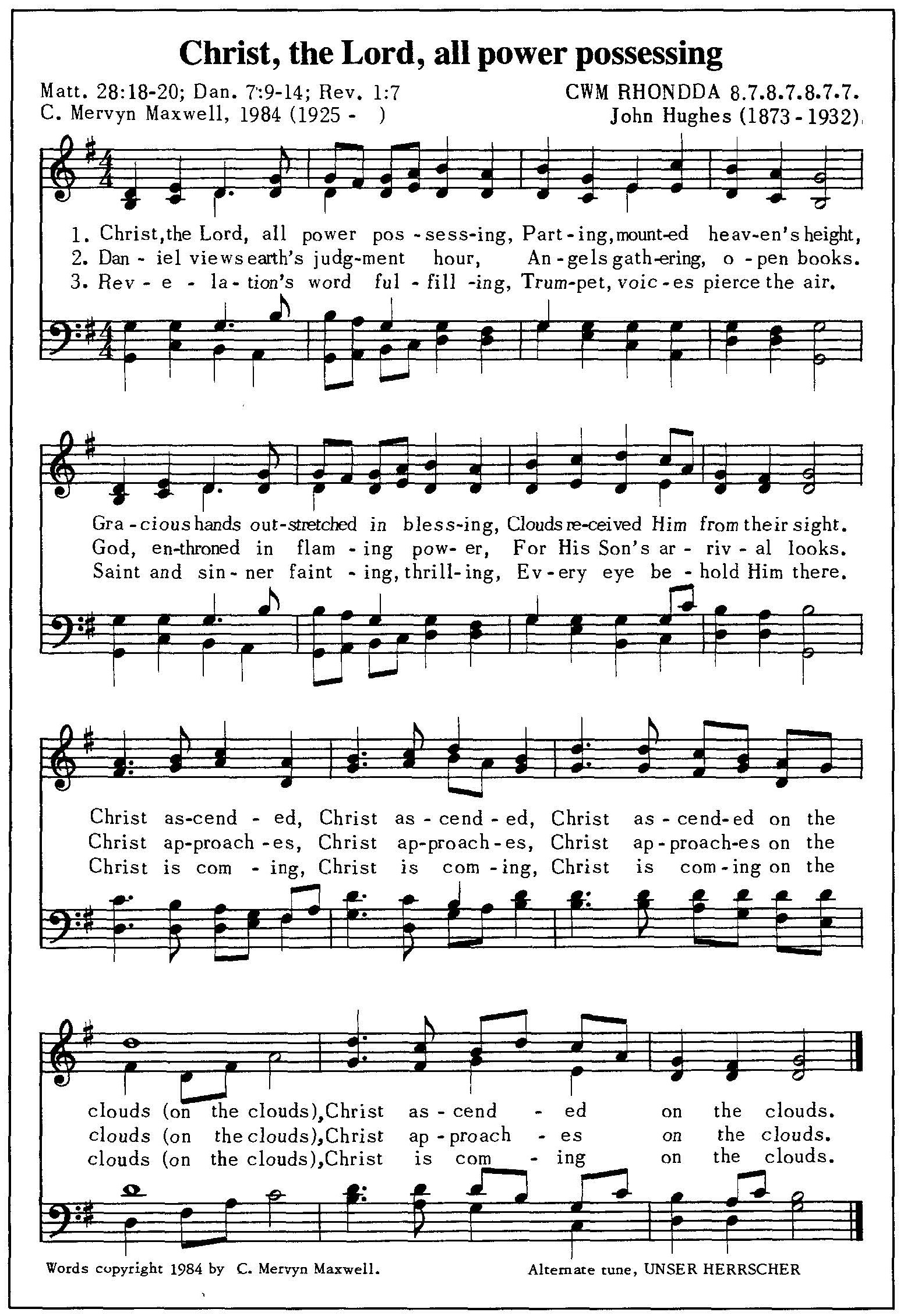 Hymn Sheet for Christ the Lord, All Power Possessing