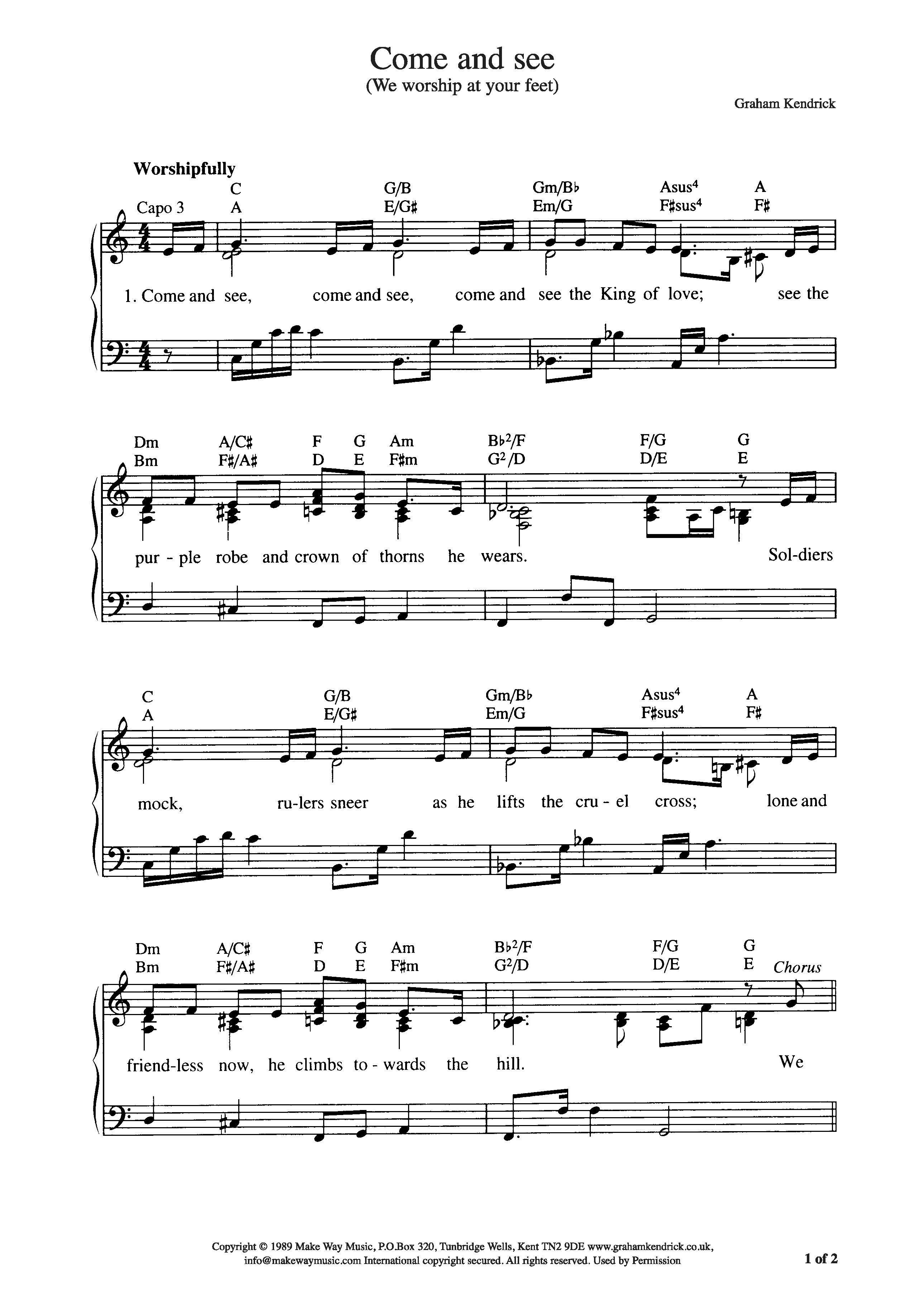 Hymn Sheet for We Worship at Your Feet (Come and See)